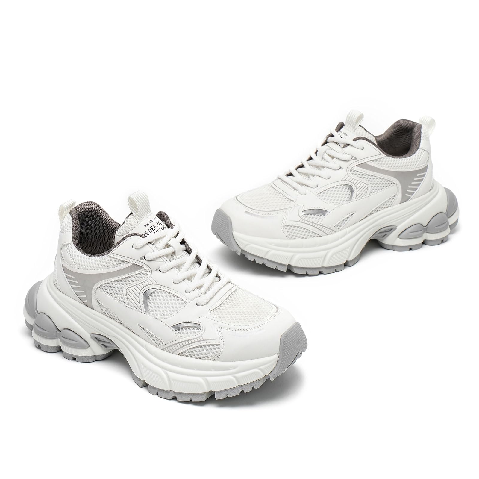 BEAU TODAY Women's Walking Shoes - Fashion Platform Chunky Sneakers for Women, Lace-up Casual Mesh Breathable Running Tennis Shoes - Perfect for Walking, Running, Gym & Everyday Wear
