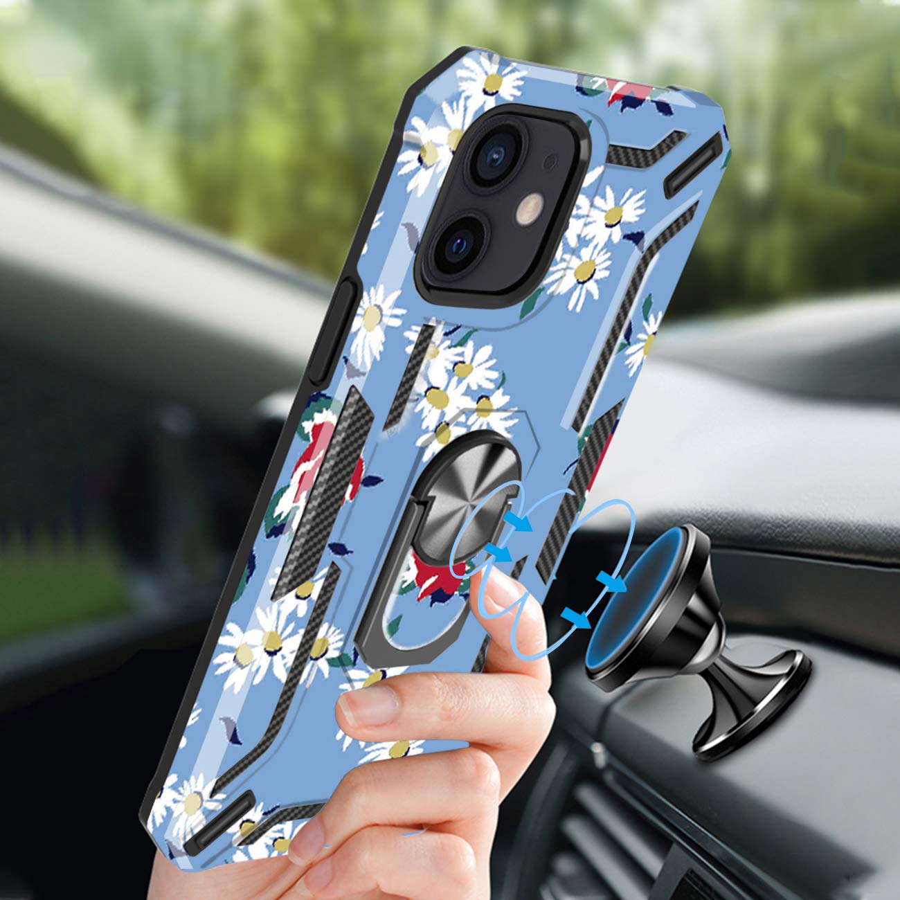 Magnetic Ring Holder Phone Case for iPhone 12 Mini/12 Pro/12 Pro Max - Shockproof Protective Cover with 360° Rotating Stand (Blue) | Perfect for Hands-Free Viewing, Video Calls & Daily Use