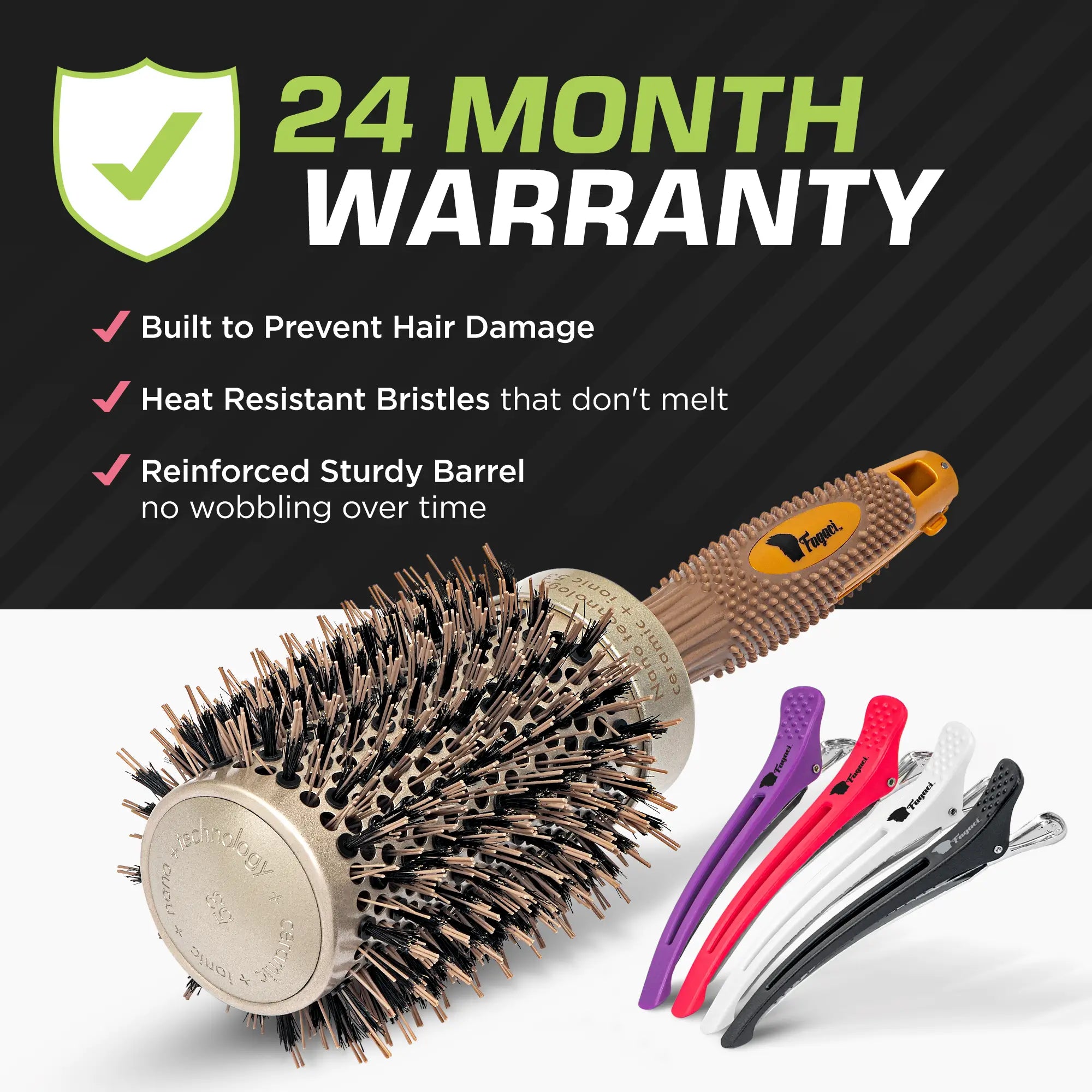 Professional 53mm Round Boar Bristle Hair Brush with Ceramic Barrel - Perfect for Blow Drying, Styling & Smoothing Frizz at Home or Salon