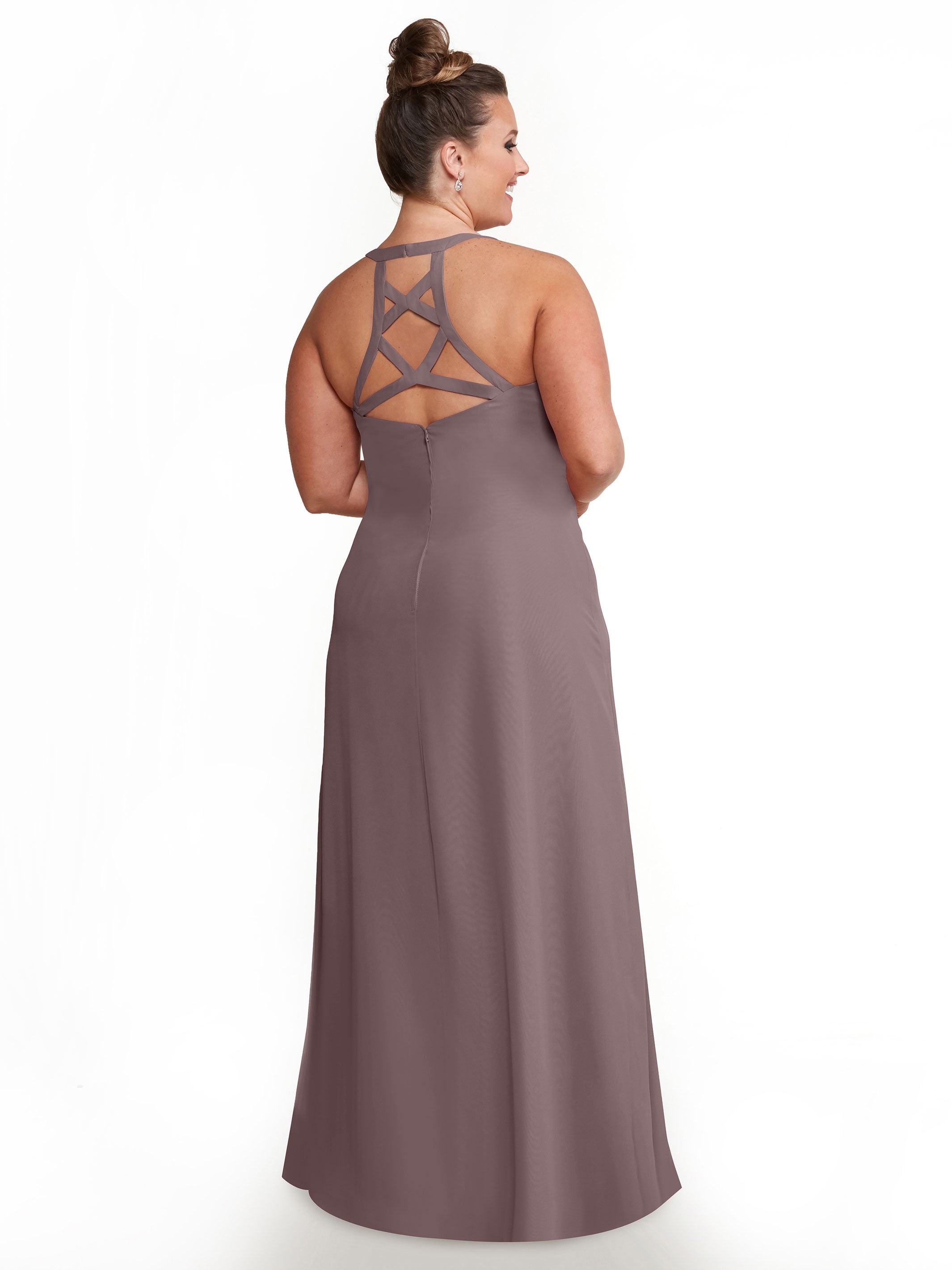 Elegant 80150 Chiffon A-Line Bridesmaid Dress with Plunging V-Neck & Intricate Back Detail - Perfect for Weddings, Formal Events & Special Occasions