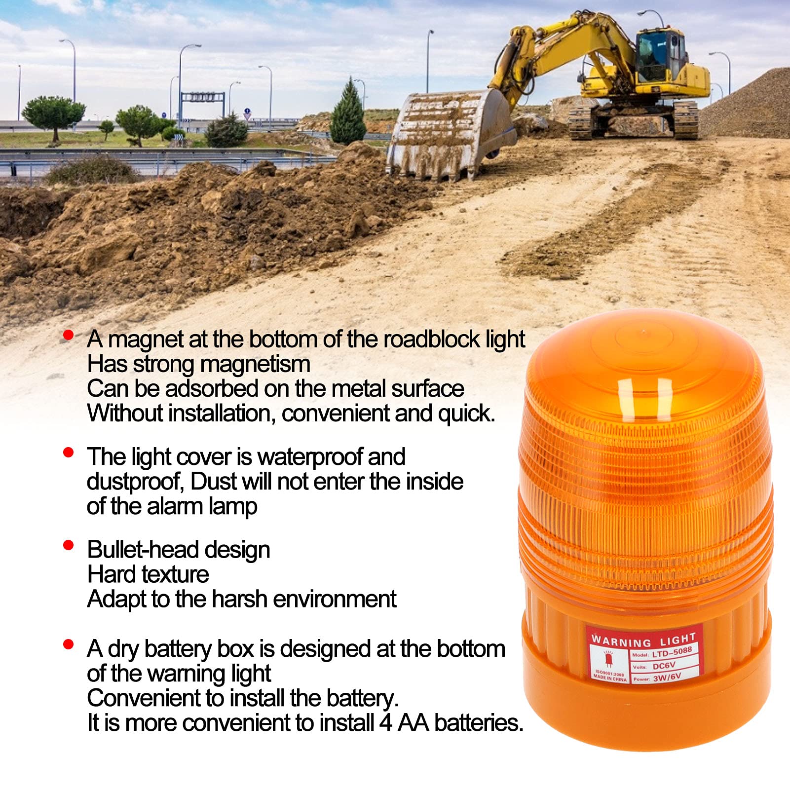 6V LED Safety Warning Lights - Orange Emergency Strobe Lights for Traffic, Construction, Roadblocks | ABS/Magnet Mount | High Visibility Hazard Beacons