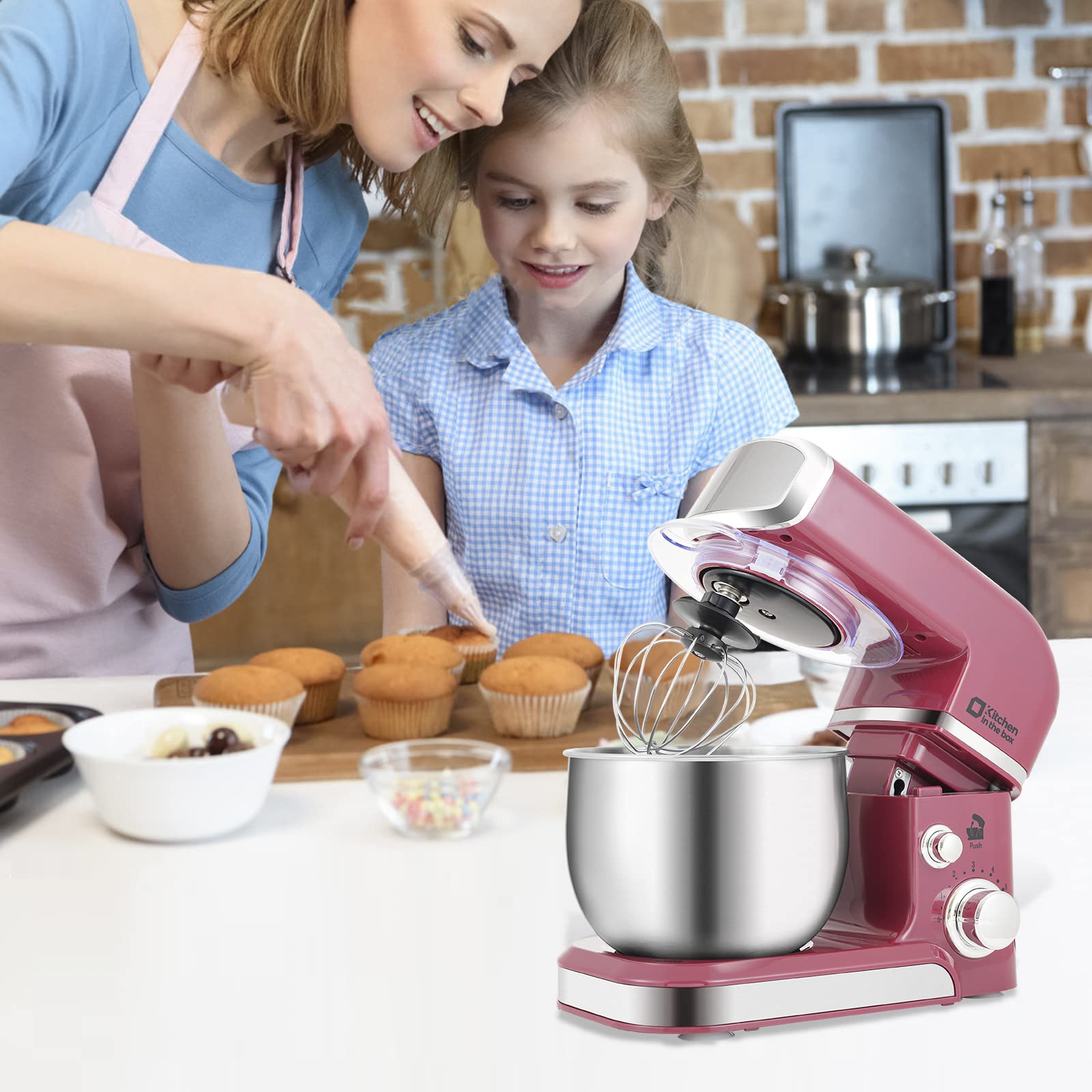 3.2Qt Stand Mixer - 6-Speed Electric Food Mixer with Attachments for Baking & Cooking (Purplish-red)