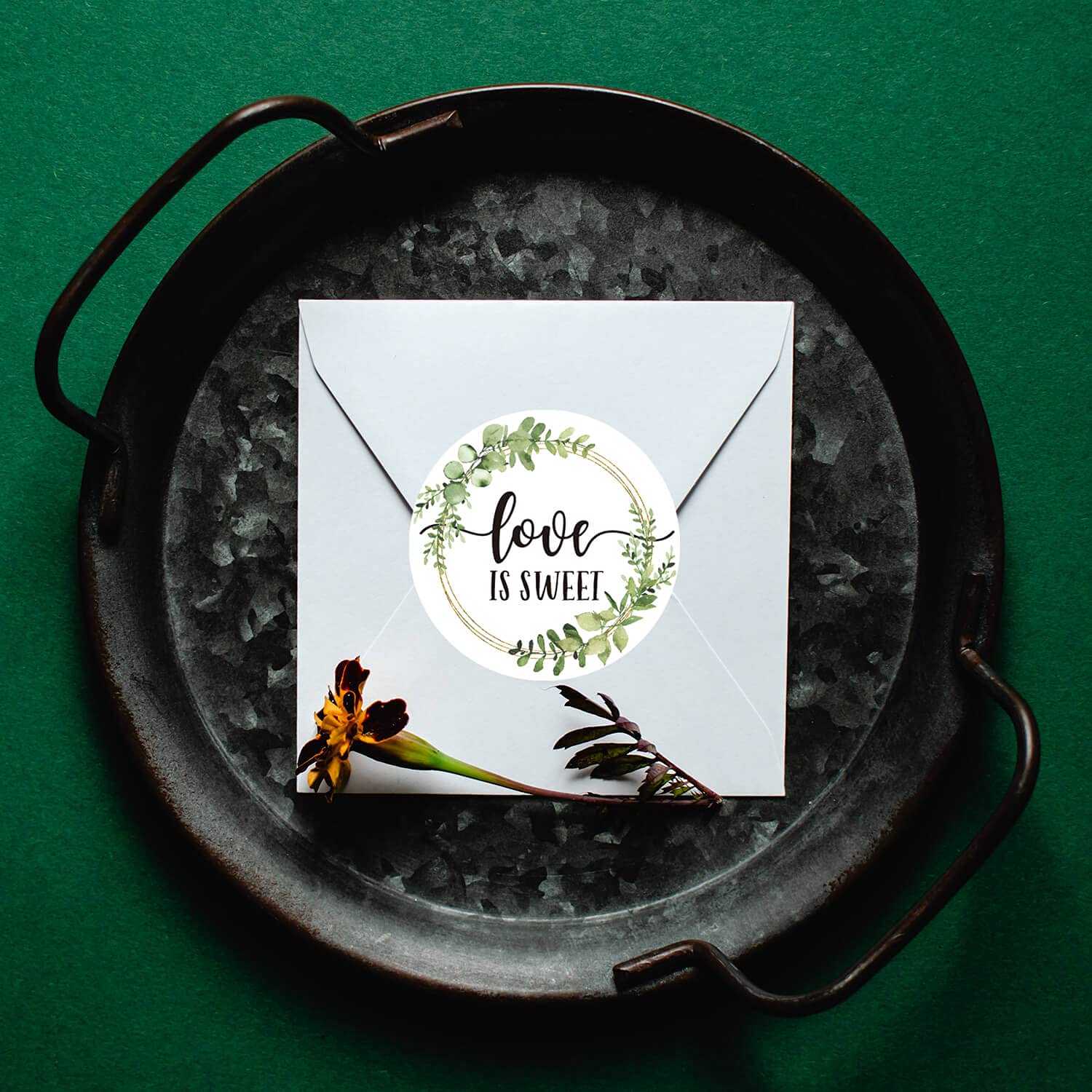 Love is Sweet Wedding Stickers - 50 Pack 2 Inch Circle Greenery Bridal Shower Favors & Gift Labels - Perfect for Wedding Invitations, Table Place Cards, and Party Decorations
