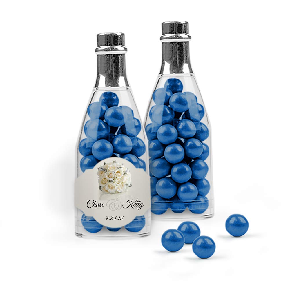 Personalized Wedding Favors - Blue Sixlets Chocolate Champagne Bottles (25 Pack) - Perfect for Bridal Showers, Bachelorette Parties & Anniversary Celebrations