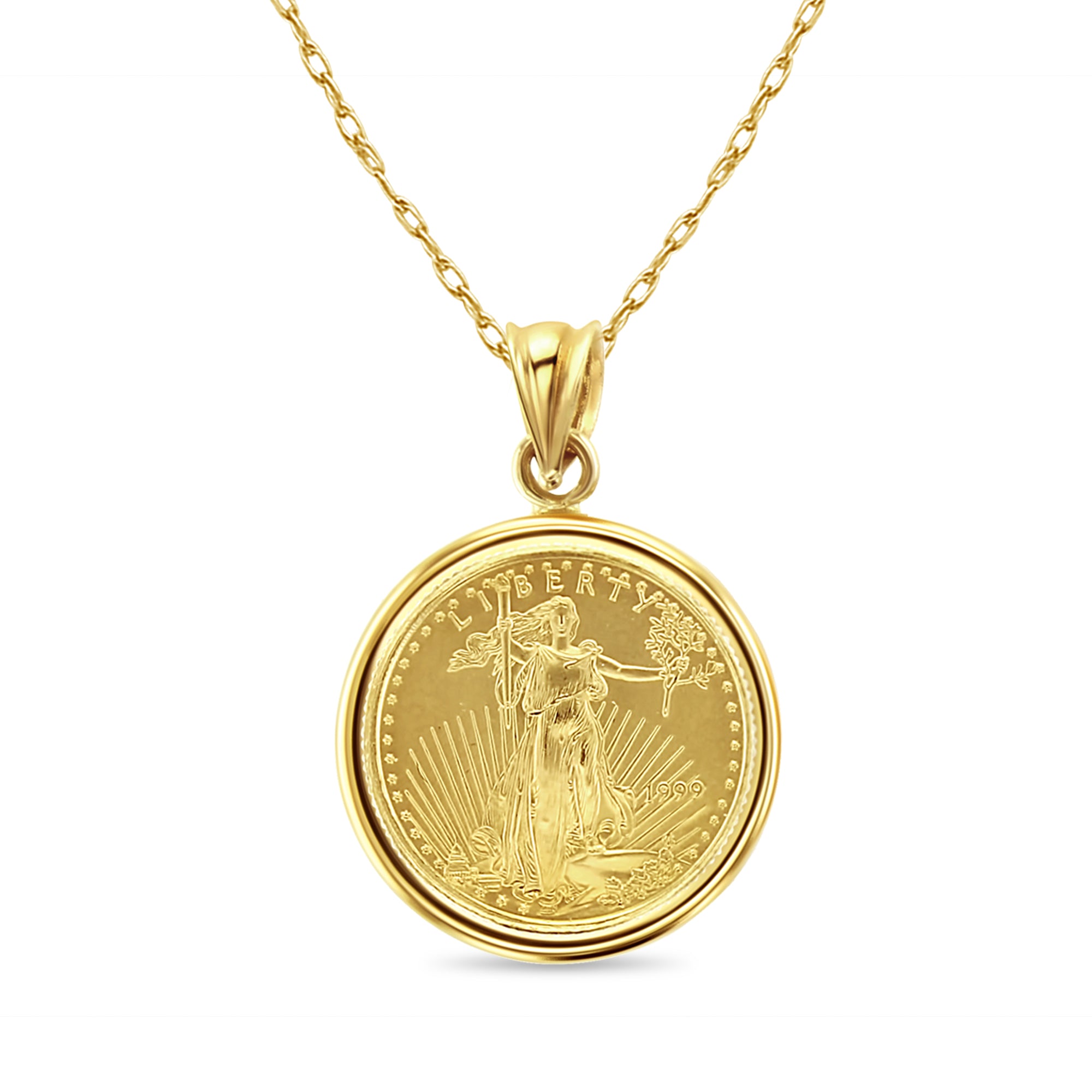 1/10 oz Fine Gold Lady Liberty Coin Necklace with Polished Bezel - Elegant Jewelry Gift for Women, Perfect for Everyday Wear & Special Occasions