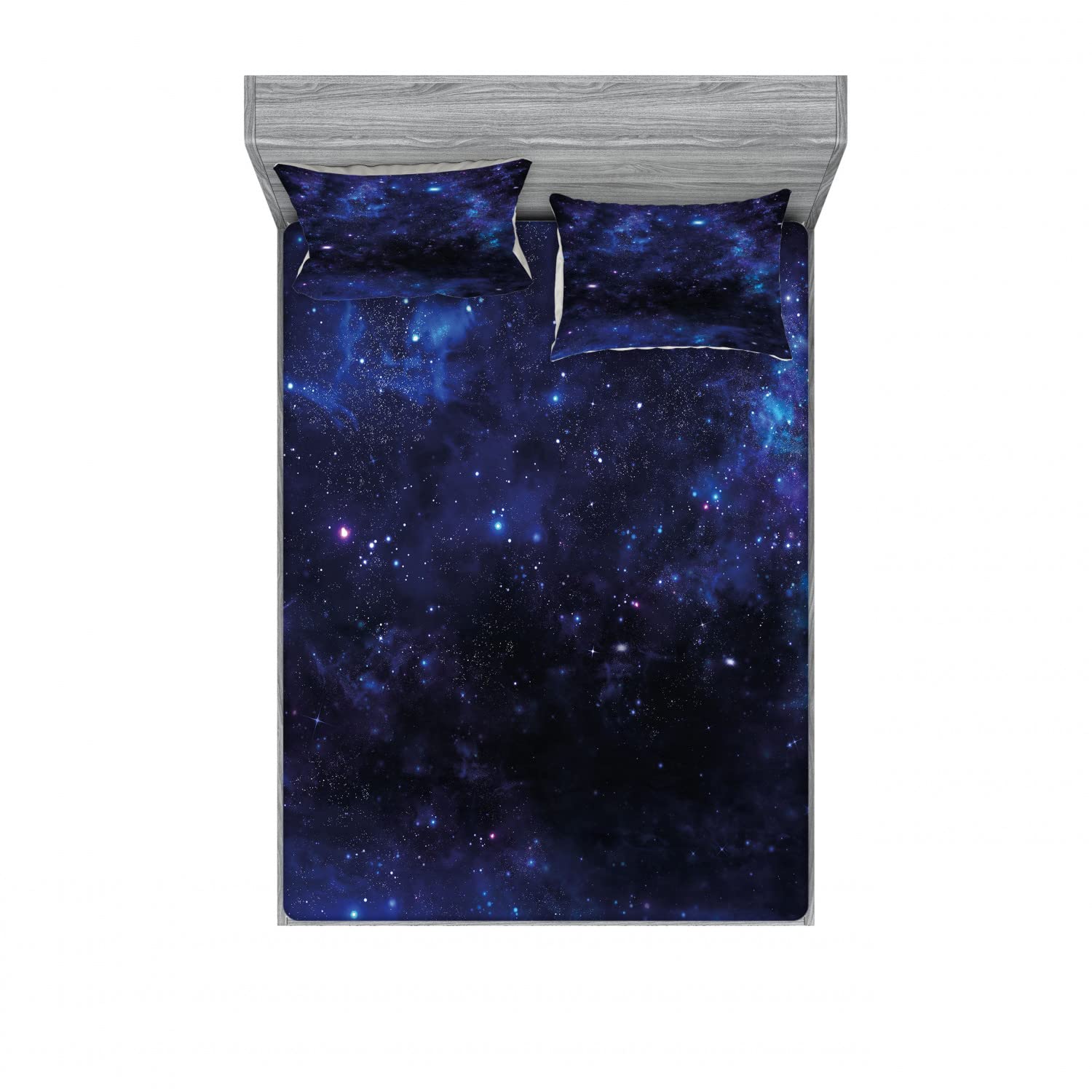 Ambesonne 2-Pack Queen Size Fitted Sheet & Pillow Sham Set - Abstract Stars Nebula Galaxy Print Bedding - 4 Piece Set (2 Fitted Sheets + 4 Pillow Covers) in Pink Blue Black - Perfect for Space Themed Bedrooms & Gift Ideas