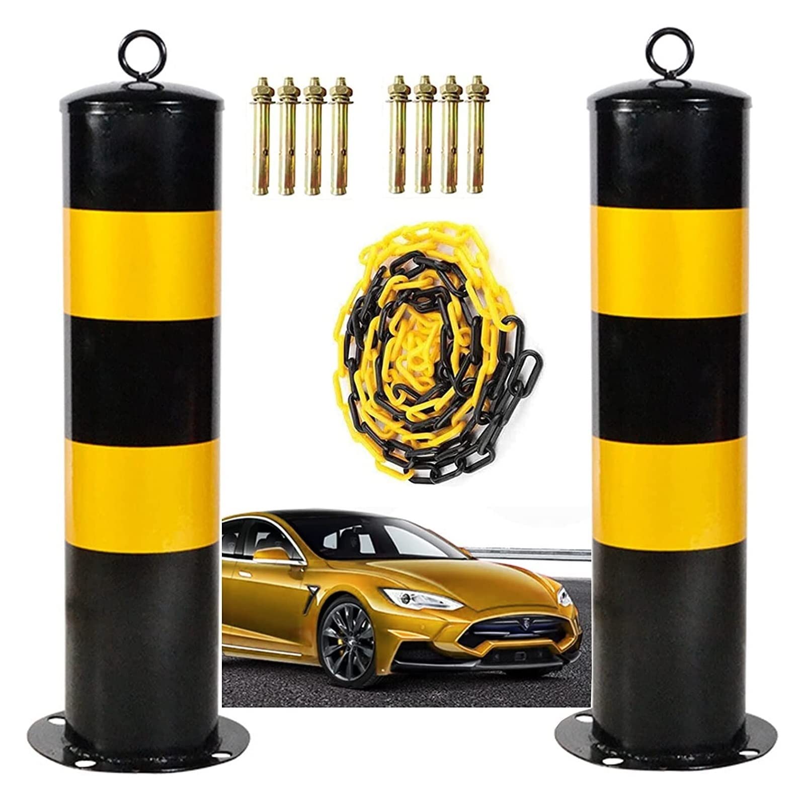 2 Pack Anti-Collision Driveway Parking Safety Cones with Hanging Rings & Reflective Tape - 50x114x0.8mm for Garage, Parking Lot & Warehouse Safety Protection