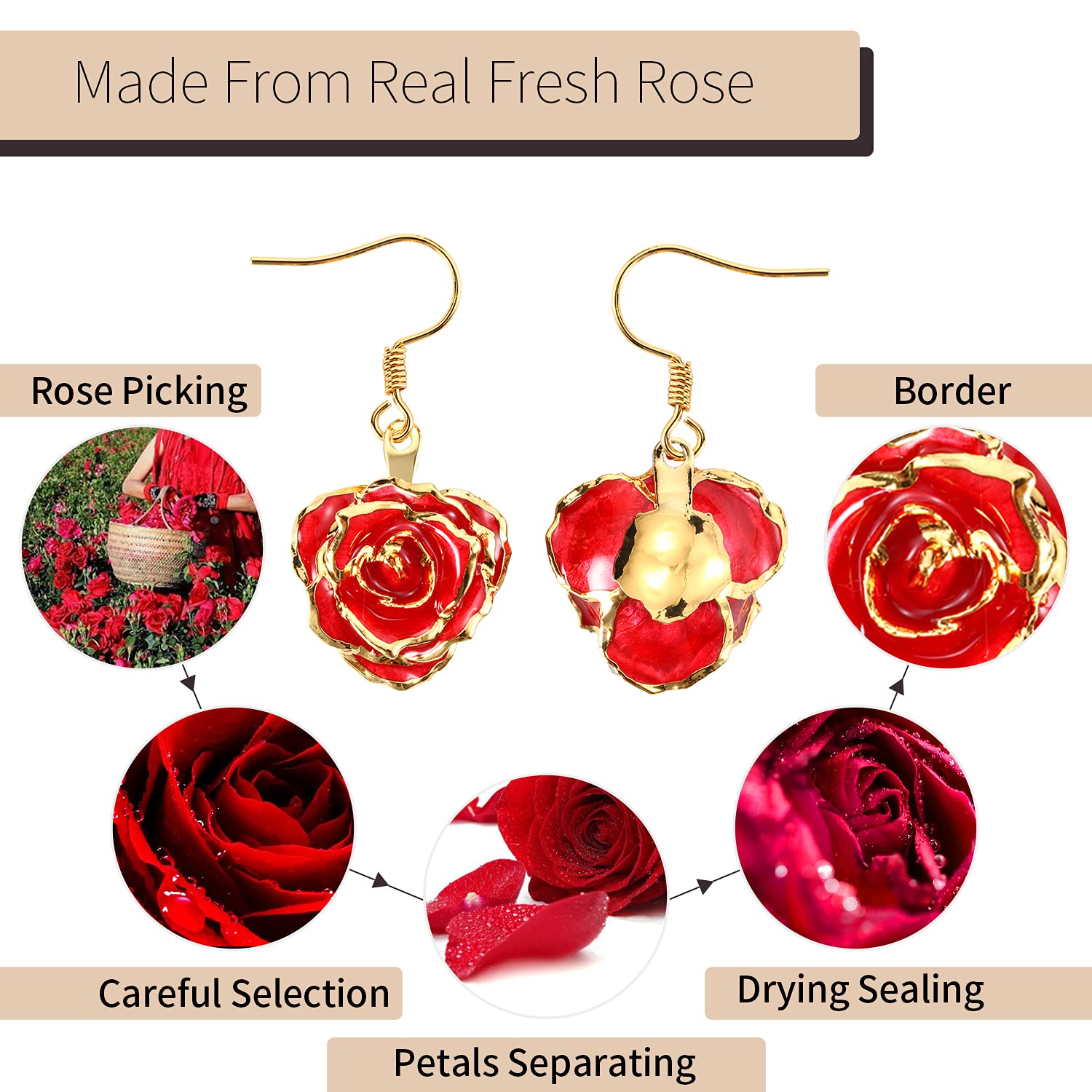 24K Gold Dipped Rose Earrings for Women - Elegant Fashion Jewelry Gift for Girlfriend, Wife, Mother on Valentine's Day, Anniversary, Birthday - Perfect for Date Night, Wedding, Party & Special Occasions