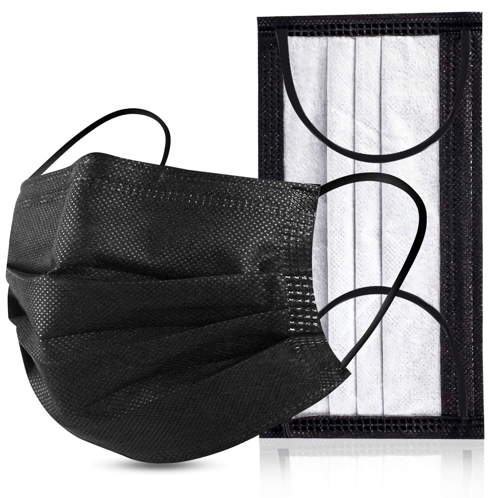 Black Disposable Face Masks 4-Layer Protection 50Pcs - Breathable Dust Masks for Adults | Daily Use & Travel