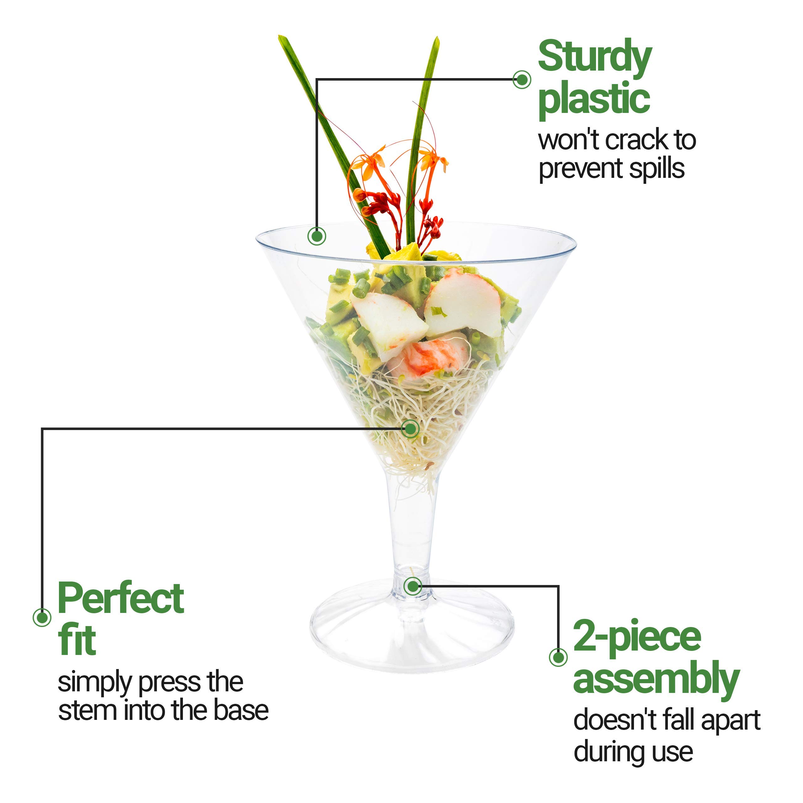 Premium 7.5 oz Clear Plastic Martini Glasses - 100-Pack Round Disposable Cocktail Cups for Weddings, Parties & Events | Restaurantware Unassembled Barware for Easy Storage & Transport