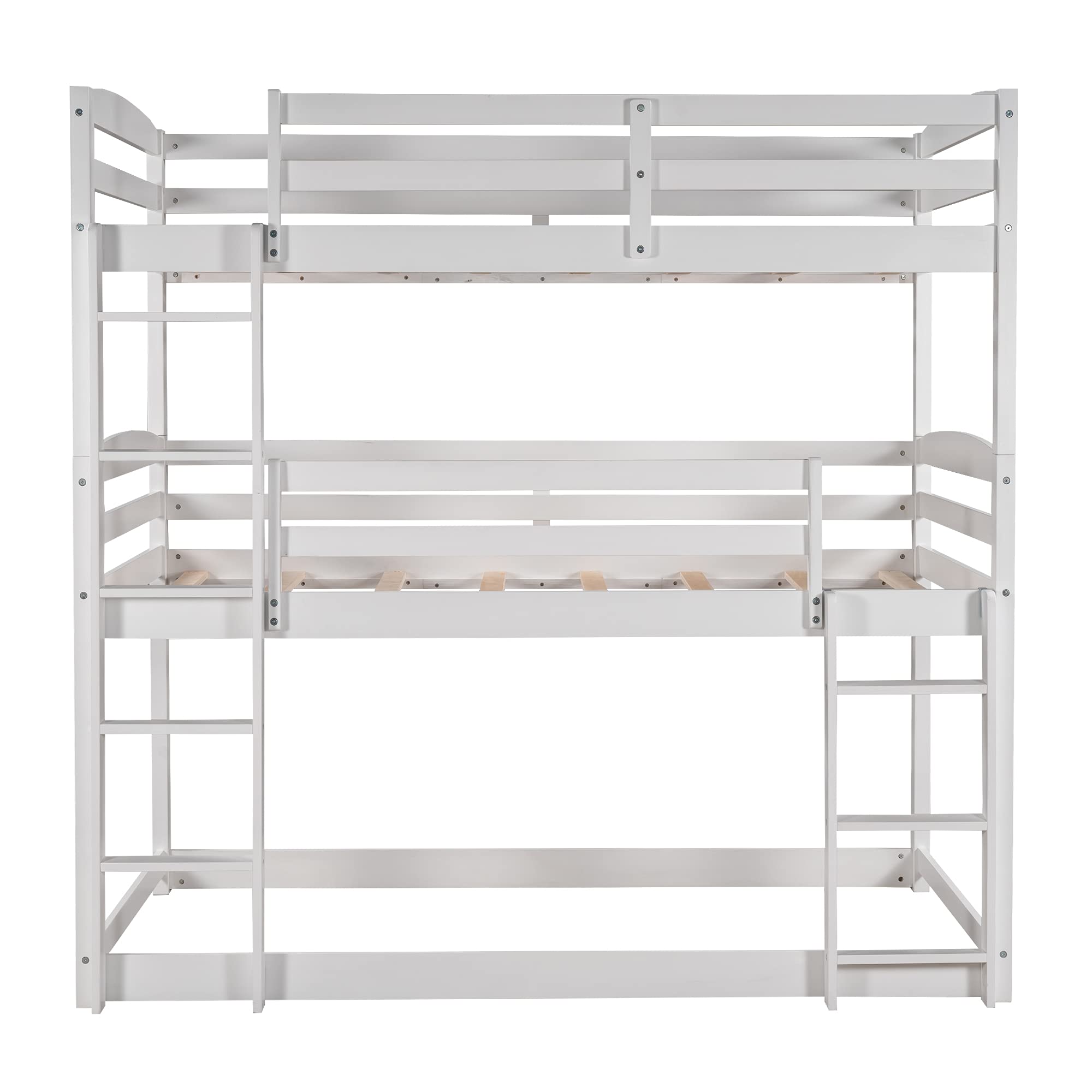 Solid Wood Triple Bunk Bed for Kids - Twin Over Twin Over Twin Bunk Bed Frame with 2 Built-in Ladders & Safety Guardrail, Convertible to Twin Bunk Beds or Loft Bed (White) - Perfect for Small Bedrooms, Kids' Rooms & Space-Saving Solutions