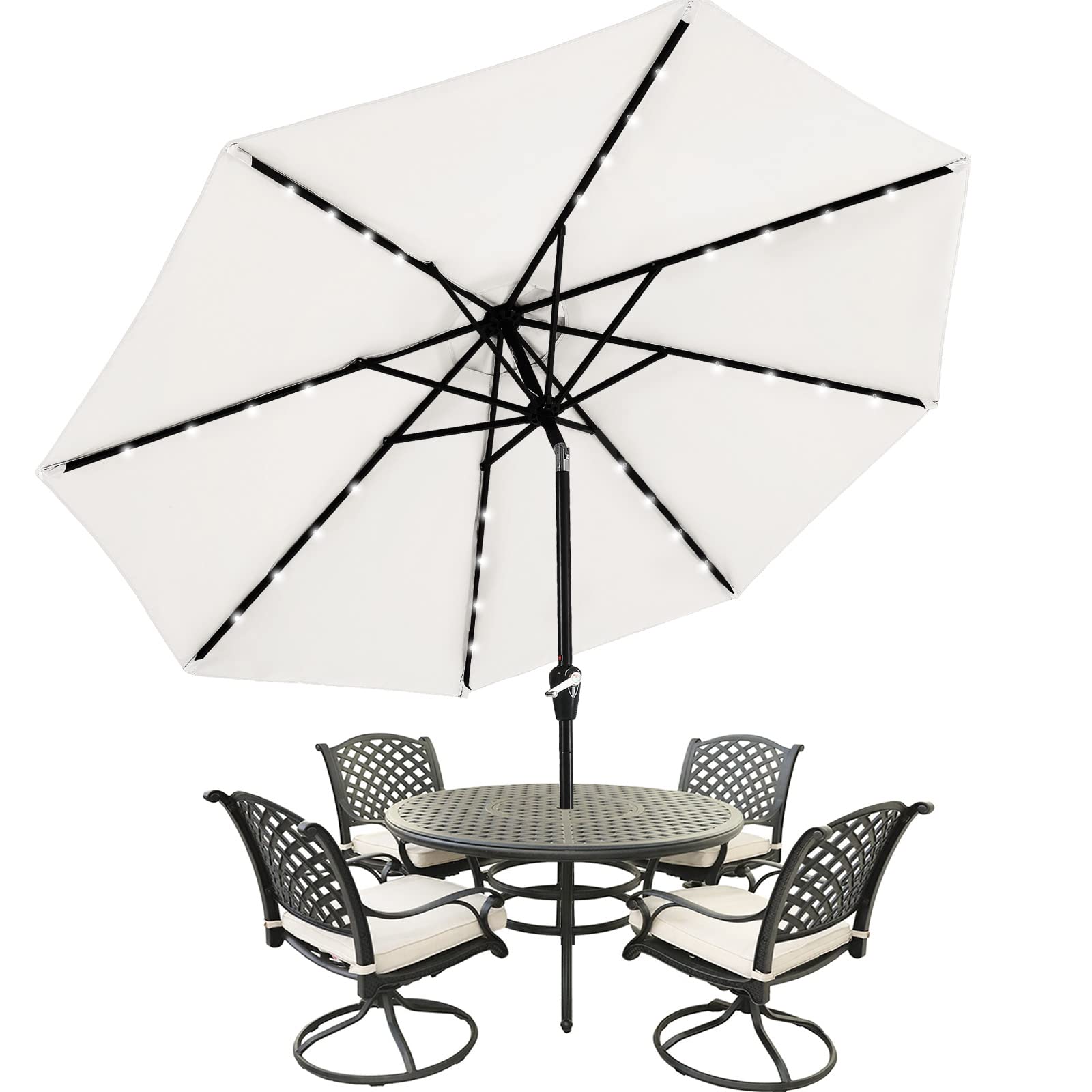 MASTERCANOPY 11ft Patio Umbrella with 32 Solar LED Lights - 8 Ribs, Light Beige Outdoor Market Umbrella for Pool, Garden, Backyard, and Beach Use
