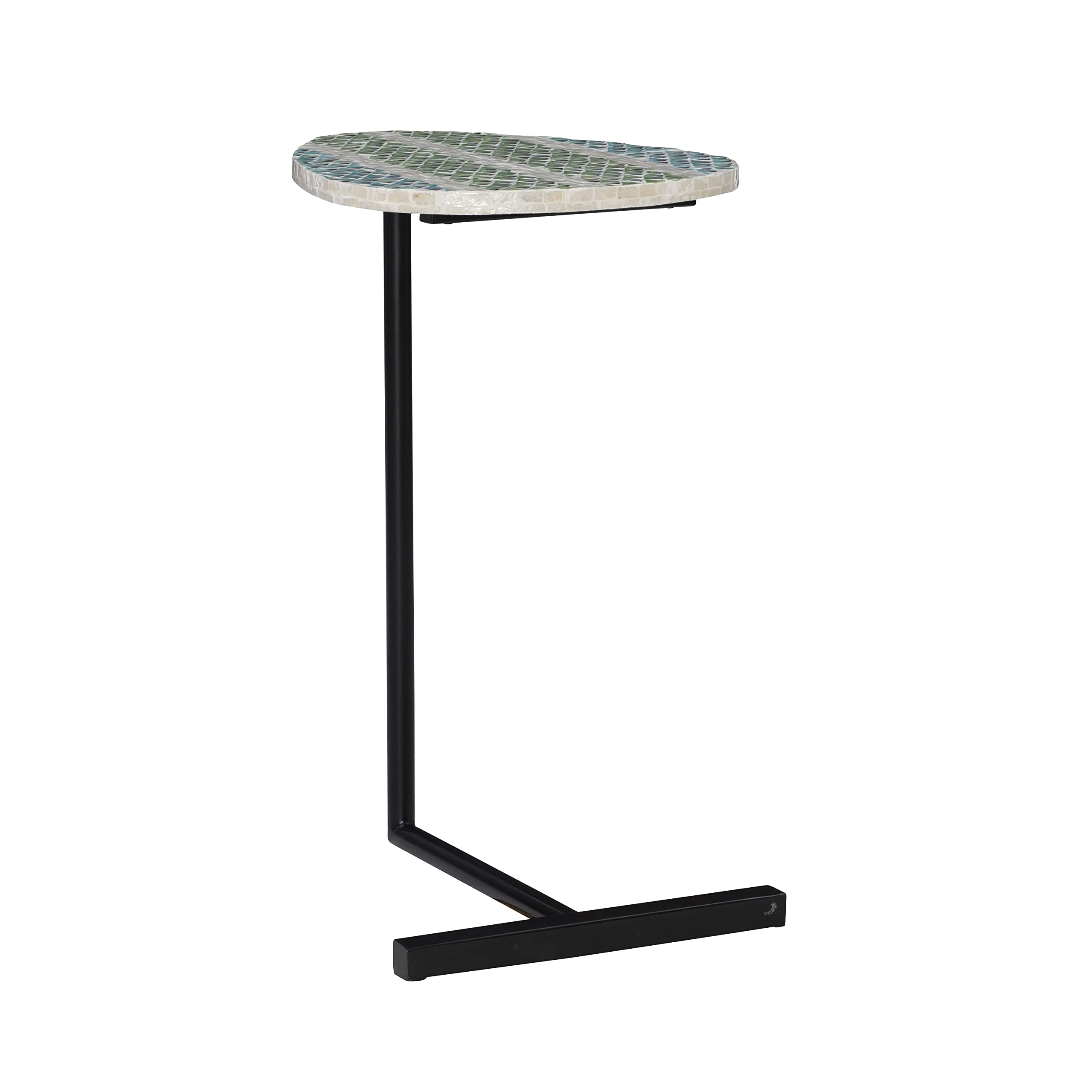 Linon Home Decor Multi Stripe Capiz Coastal Style End Table - Perfect for Beach House, Living Room & Bedroom Accent Furniture