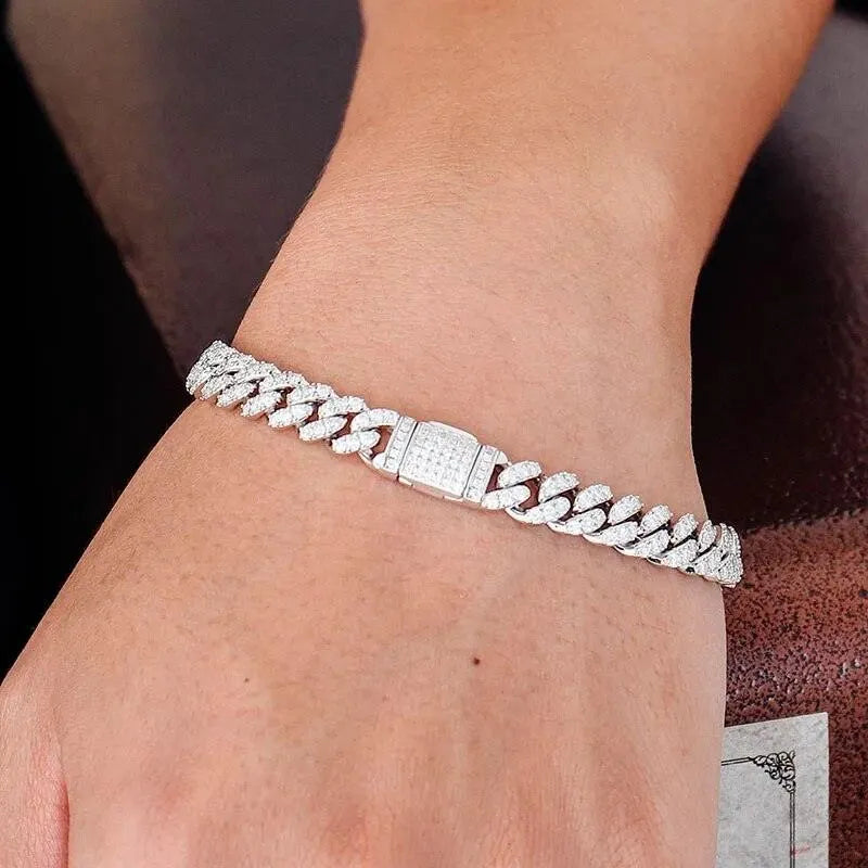 ROBUKF Genuine Moissanite 6mm Cuban Link Bracelet for Men - VVS1 Diamond Clarity, 925 Sterling Silver White Gold Plated | Luxury Hip Hop Jewelry Gift for Birthday, Anniversary & Special Occasions