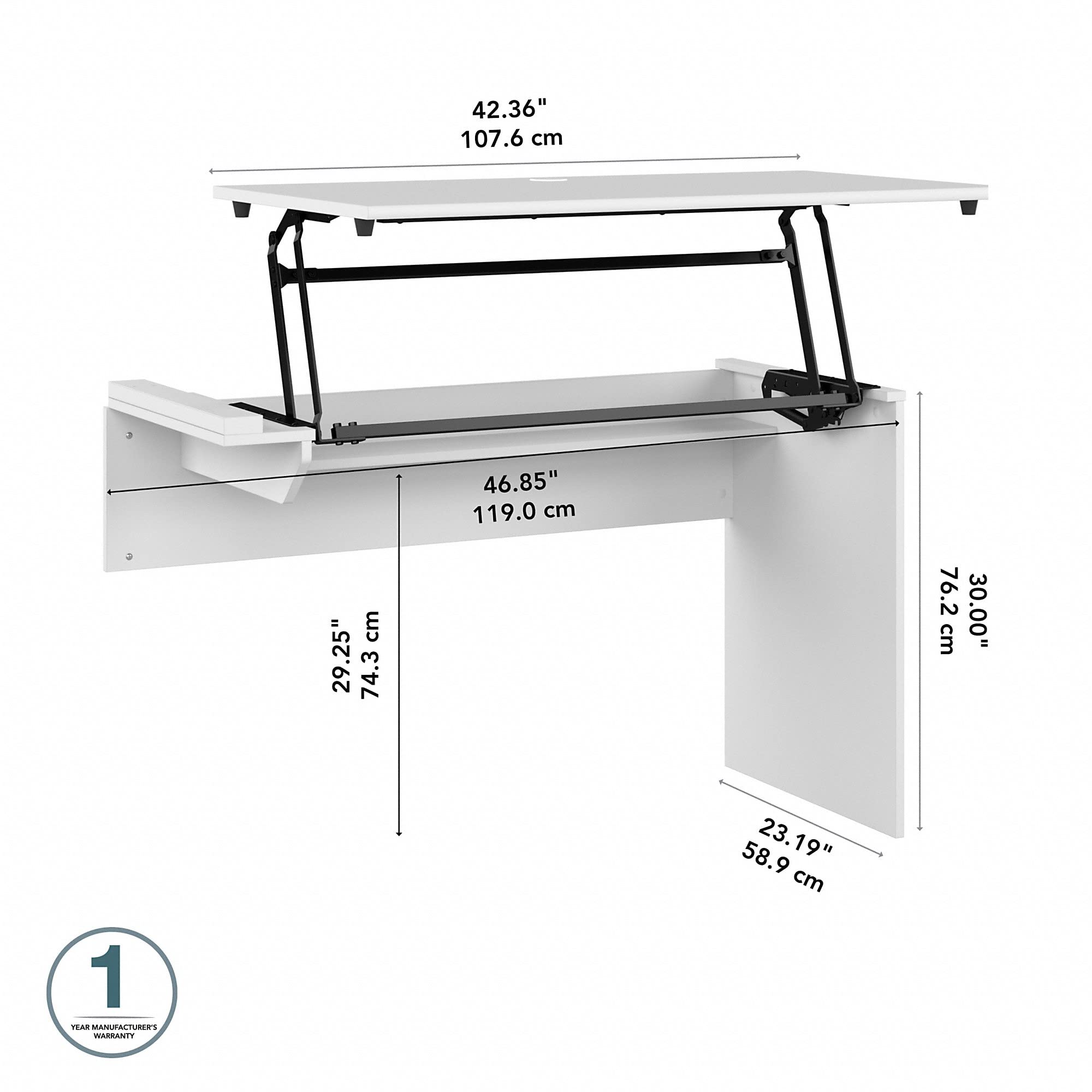 Bush Furniture Cabot 3-Position Adjustable Sit to Stand Desk Return - 42 Inch Wide White Workstation | Perfect for Home Office, Small Spaces & Ergonomic Workspaces