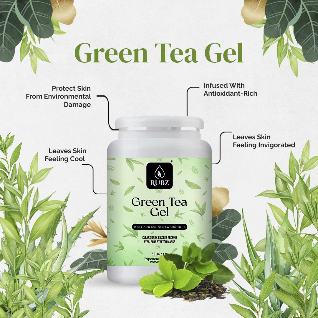 Rubz Green Tea Gel 1 Kg - Natural Moisturizing Gel for Face, Body & Hair | Multipurpose Beauty Treatment for Acne Scars & Glowing Skin | Spa, Salon & At-Home Skincare Routine