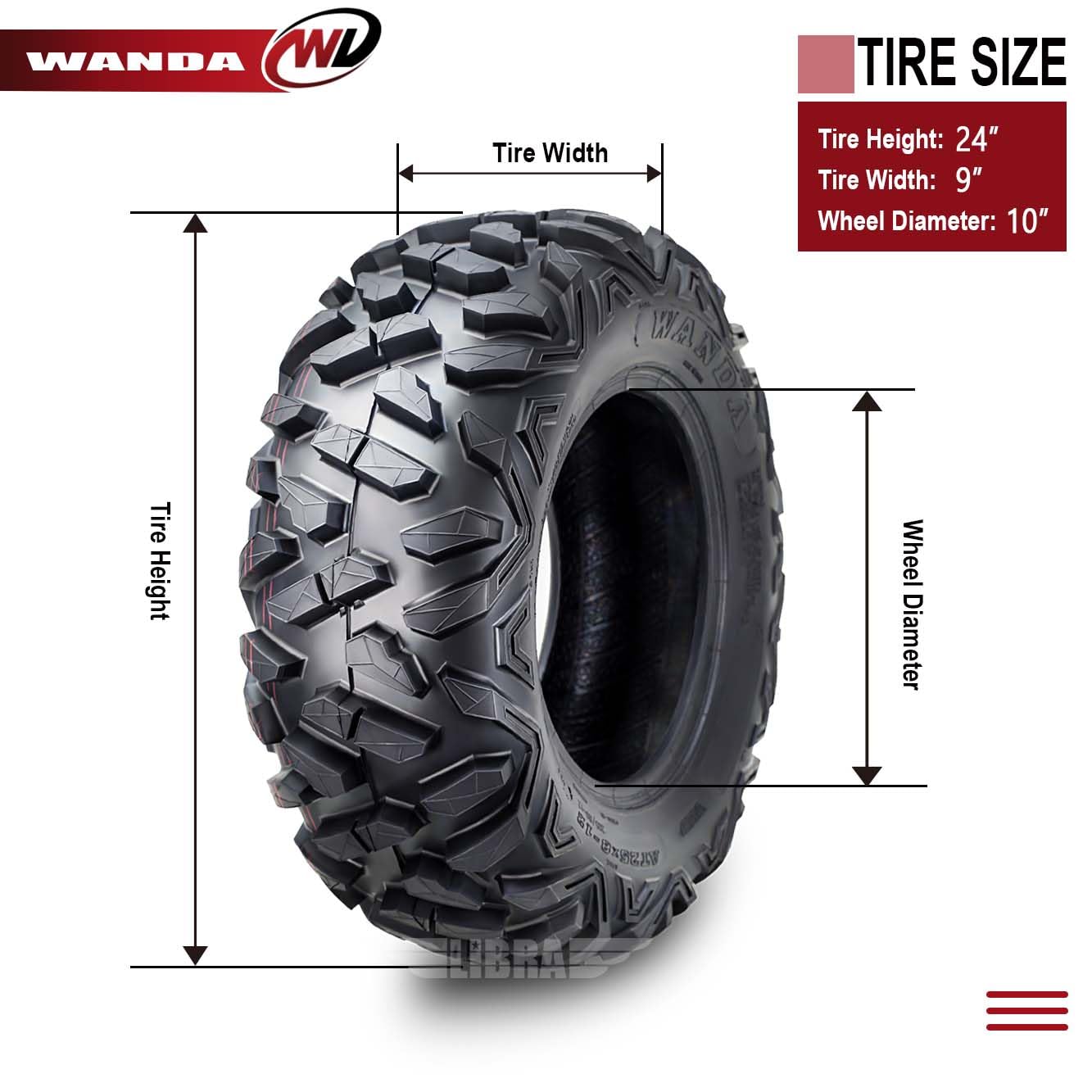 Premium WANDA Set of 2 UTV Tires 24x9-10 6PR for 2005-2016 Kawasaki Mule 610 4x4 Front - Heavy Duty All-Terrain Off-Road Tires for Mud, Sand & Trail Riding