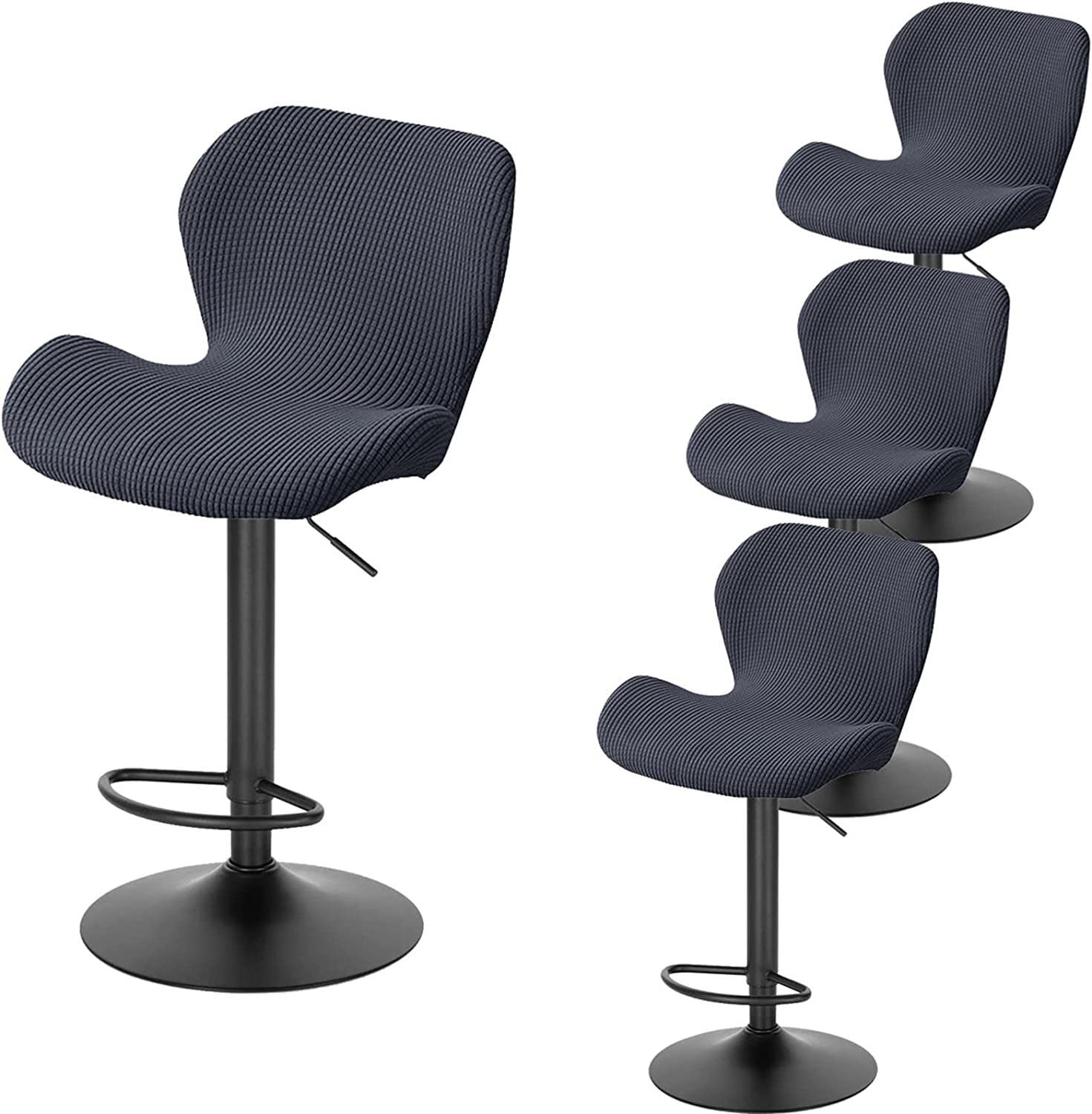 Modern Stretch Slipcovers for Bar Stools & Kitchen Swivel Chairs - 4-Piece Set with Backrest - Fits High Bar & Counter Stools - Perfect for Dining, Breakfast Nook & Home Decor (Color: J)