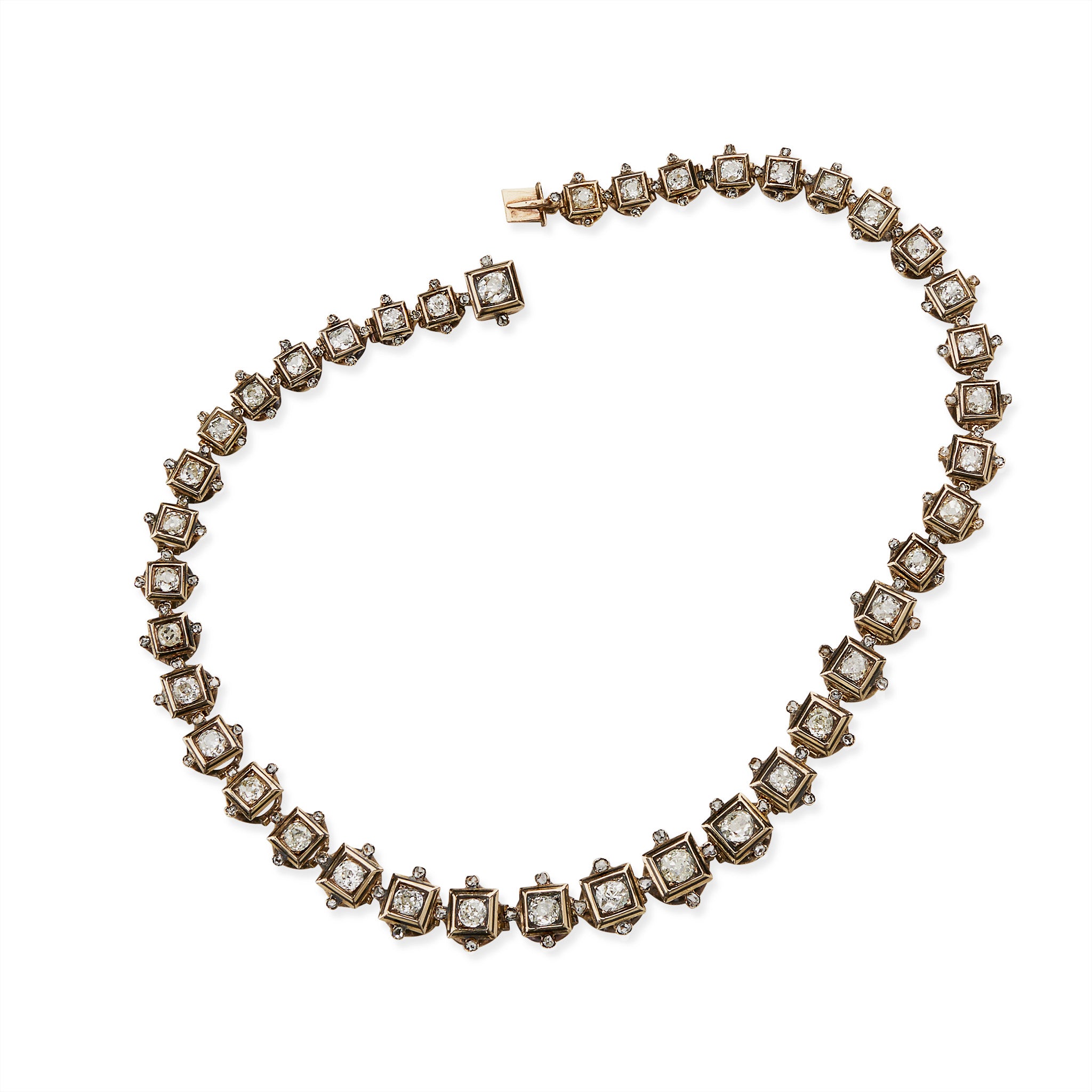 Antique Old Mine Cut Diamond Rivière Necklace - Vintage 14K Gold Solitaire Pendant Necklace for Women - Perfect for Weddings, Anniversaries & Special Occasions
