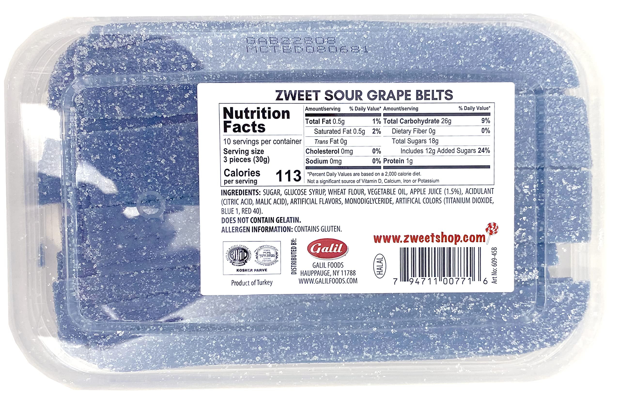 Sour Grape Candy Belts 10oz - Kosher & Halal Certified Sour Licorice Belts - Resealable Pack for Snacking - Perfect for Parties, Movie Nights & On-the-Go Treats