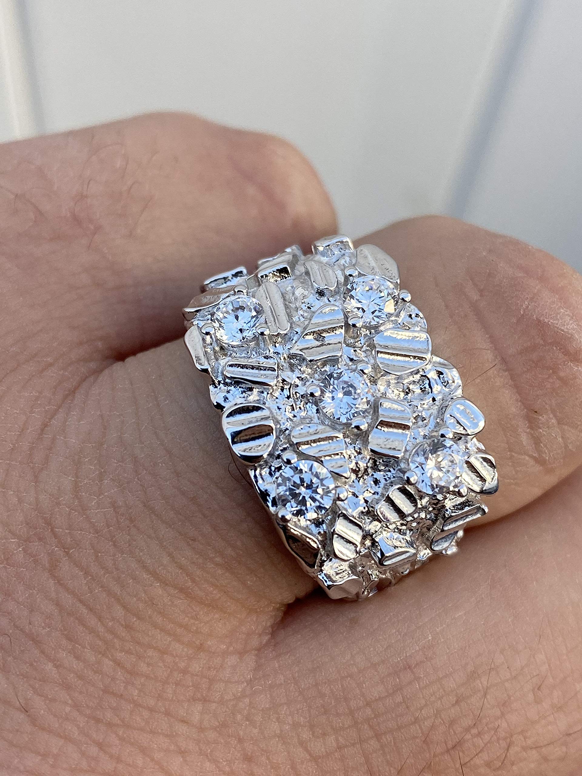 925 Sterling Silver Men's Nugget Ring - Iced Out Pinky or Ring Finger Jewelry for Men (Sizes 7-13) - Perfect for Gifts, Weddings & Everyday Wear