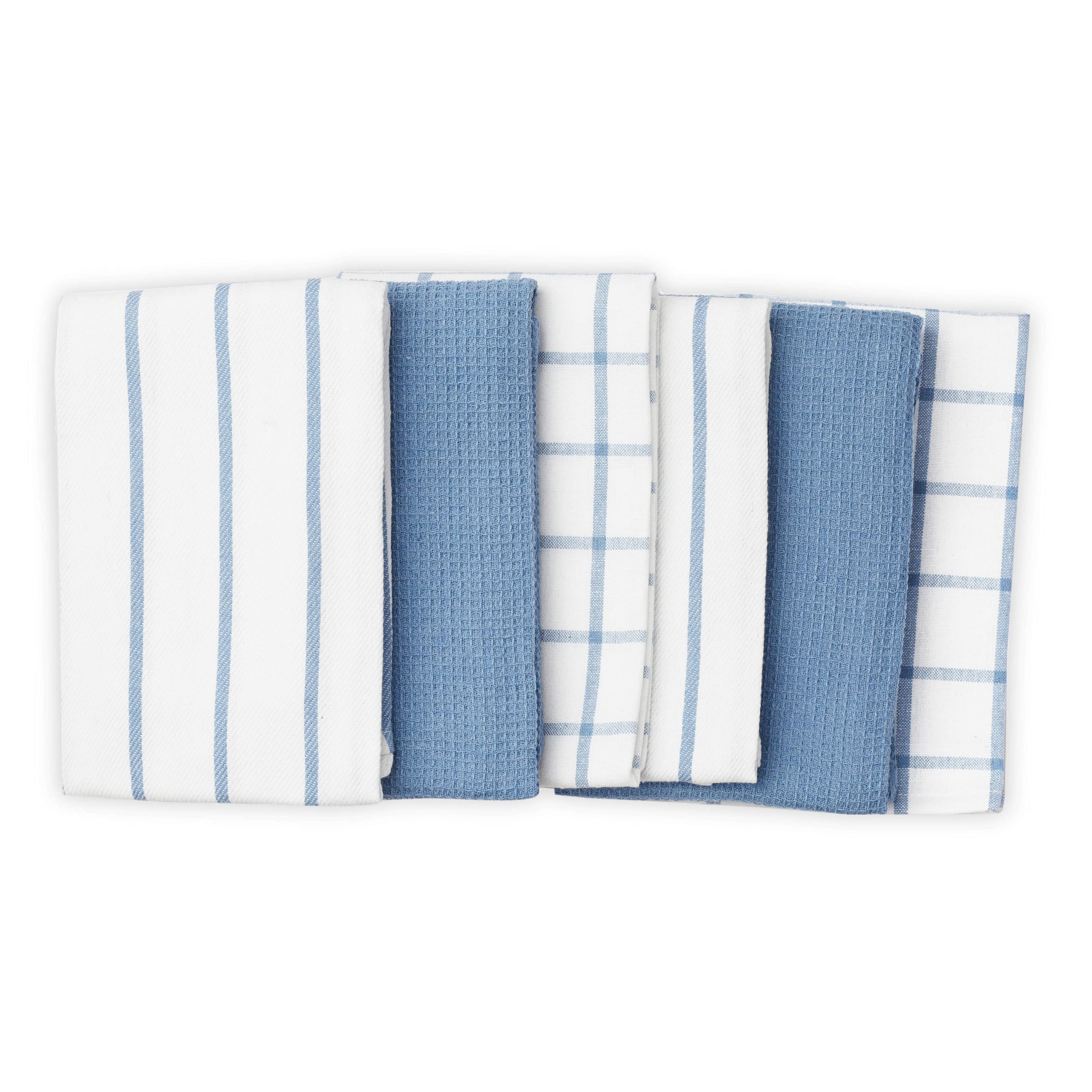 LANE LINEN Premium 6-Pack Cotton Kitchen Towels Set - 18”x 28” Soft Absorbent Dish Cloths & Quick Drying Tea Towels for Kitchen Cleaning - Indigo | Perfect for Washing Dishes, Drying Hands & Countertop Cleaning