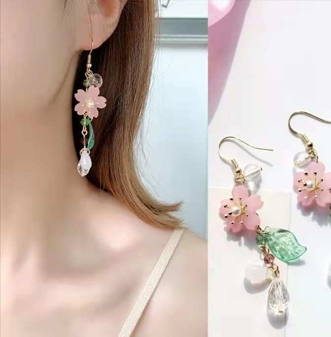 Floral Drop Earrings for Women - Cherry Blossom & Daisy Dangle Earrings, White Flower Stud Earrings with Leaf Petal Design, Spring & Summer Fashion Jewelry | Perfect for Weddings, Parties & Everyday Wear