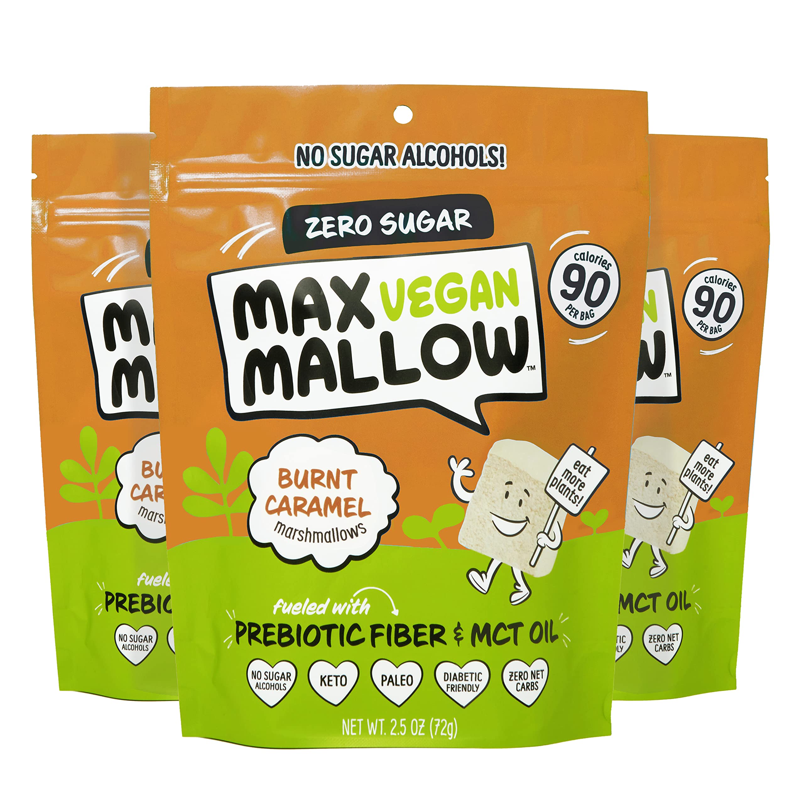 Max Mallow Vegan Sugar-Free Marshmallows 3-Pack | Keto, Paleo & Plant-Based | Perfect for S'mores, Hot Cocoa, Baking & Low-Carb Diets | Zero Sugar, MCT Oil Infused, Burnt Caramel Flavor | Camping Treats, Dessert Toppings & Healthy Snacking