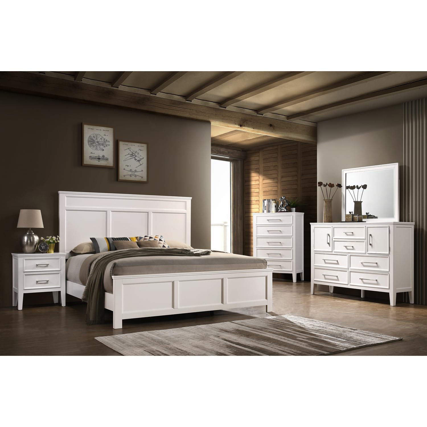 Andover Solid Wood Queen Bed Frame - Classic White Wooden Bed for Bedroom - Durable & Stylish Furniture for Master Bedroom, Guest Room, or Airbnb