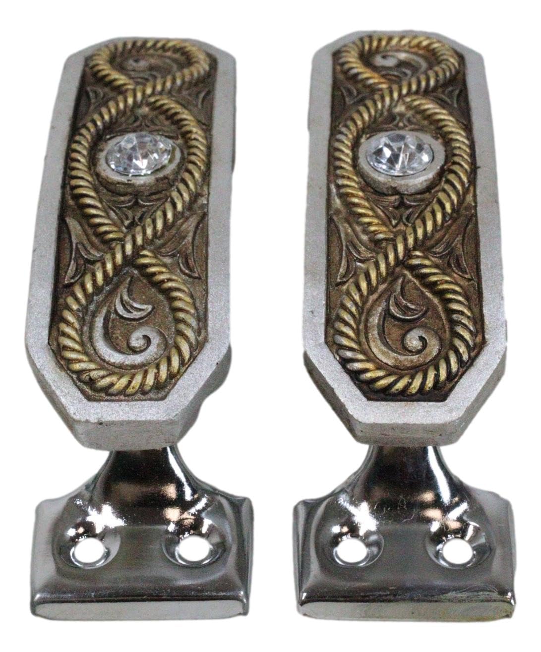Western Cowboy Rope Drawer Pulls - 2 Pack with Crystal Gems for Cabinets & Furniture