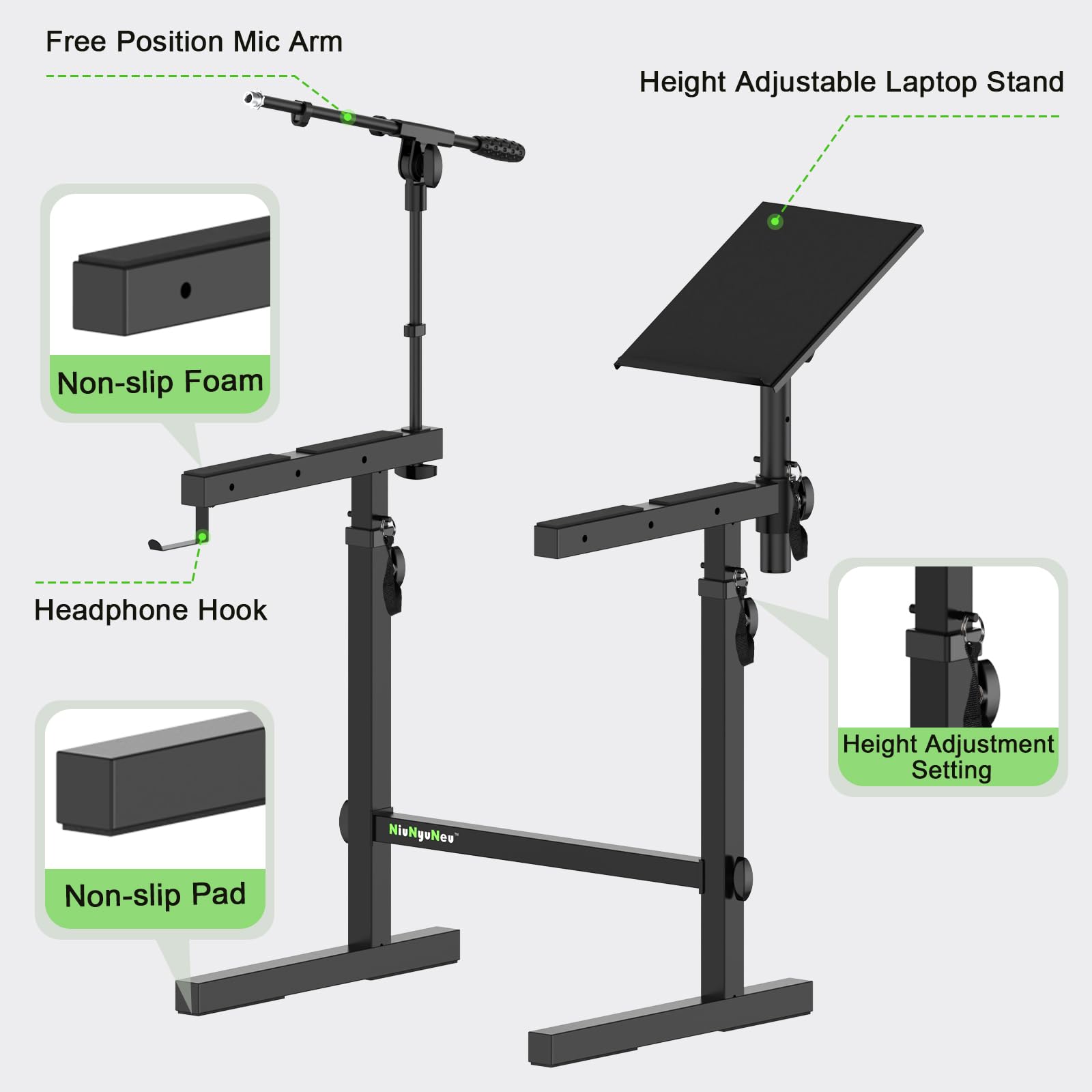 Heavy Duty Multi-Functional Keyboard Stand with Adjustable Piano Stand, Microphone Holder & Laptop Tray - Perfect for Home Studio, Live Performances & Music Practice