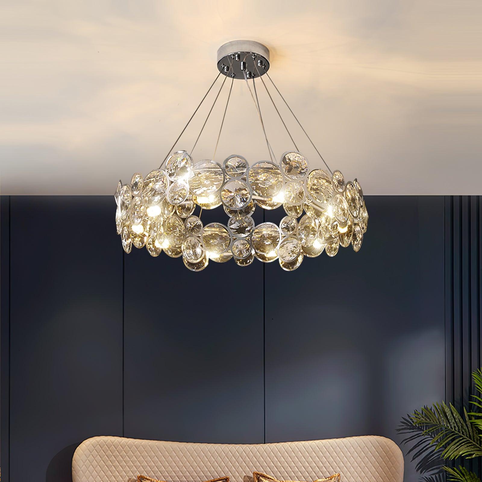 Elegant Chrome Round Crystal Chandelier - Modern Ceiling Light Fixture for Dining Room, Bedroom & Living Room Decor