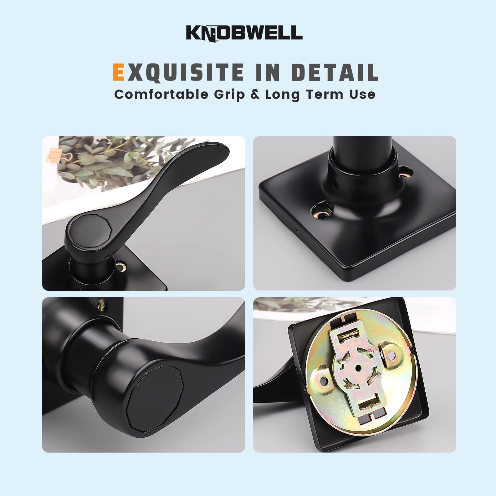 KNOBWELL Matte Black Door Handle - 1 Pack Wave Style Dummy Lever for Right Hand Interior Closet Doors | Modern Hardware for Bedroom, Bathroom & Cabinet Installation