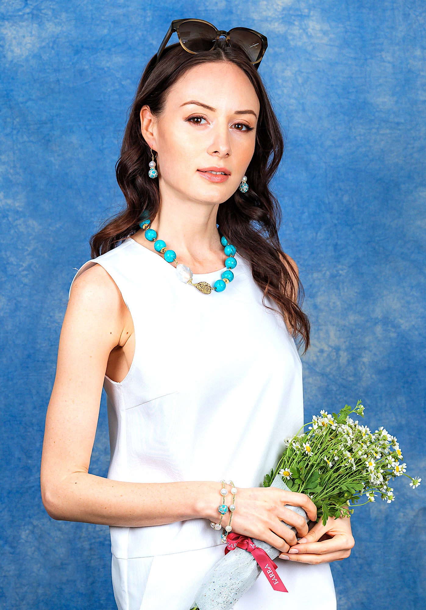 Elegant Freshwater Pearl & Rhinestone Turquoise Dangle Earrings EE007 - Perfect for Weddings, Parties & Special Occasions