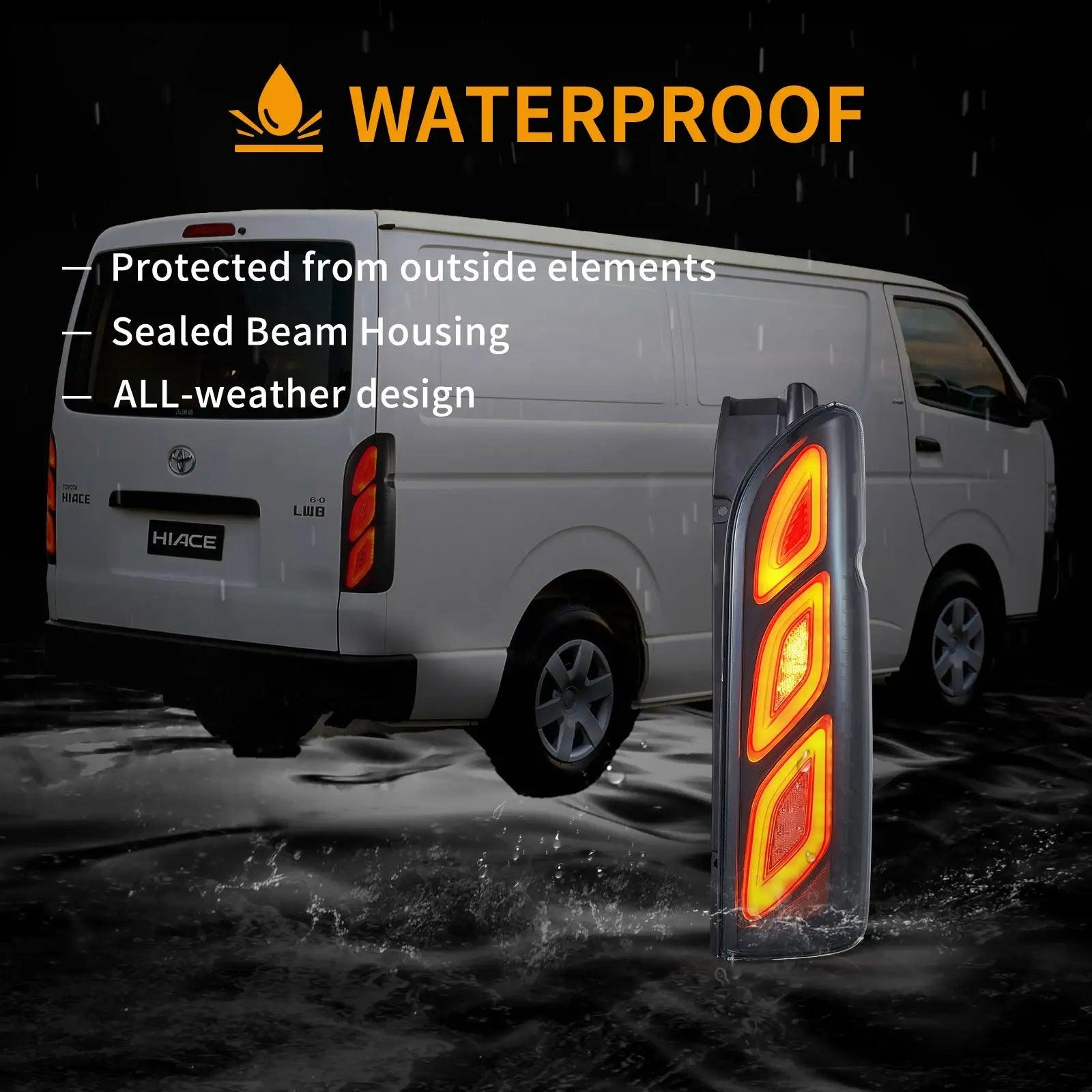2005-2018 Toyota Hiace 5th Gen (H200) LED Tail Lights Assembly with Dynamic Animation DRL - Bright, Durable Replacement for Enhanced Visibility & Style - Perfect for Night Driving, Car Upgrades & Customization