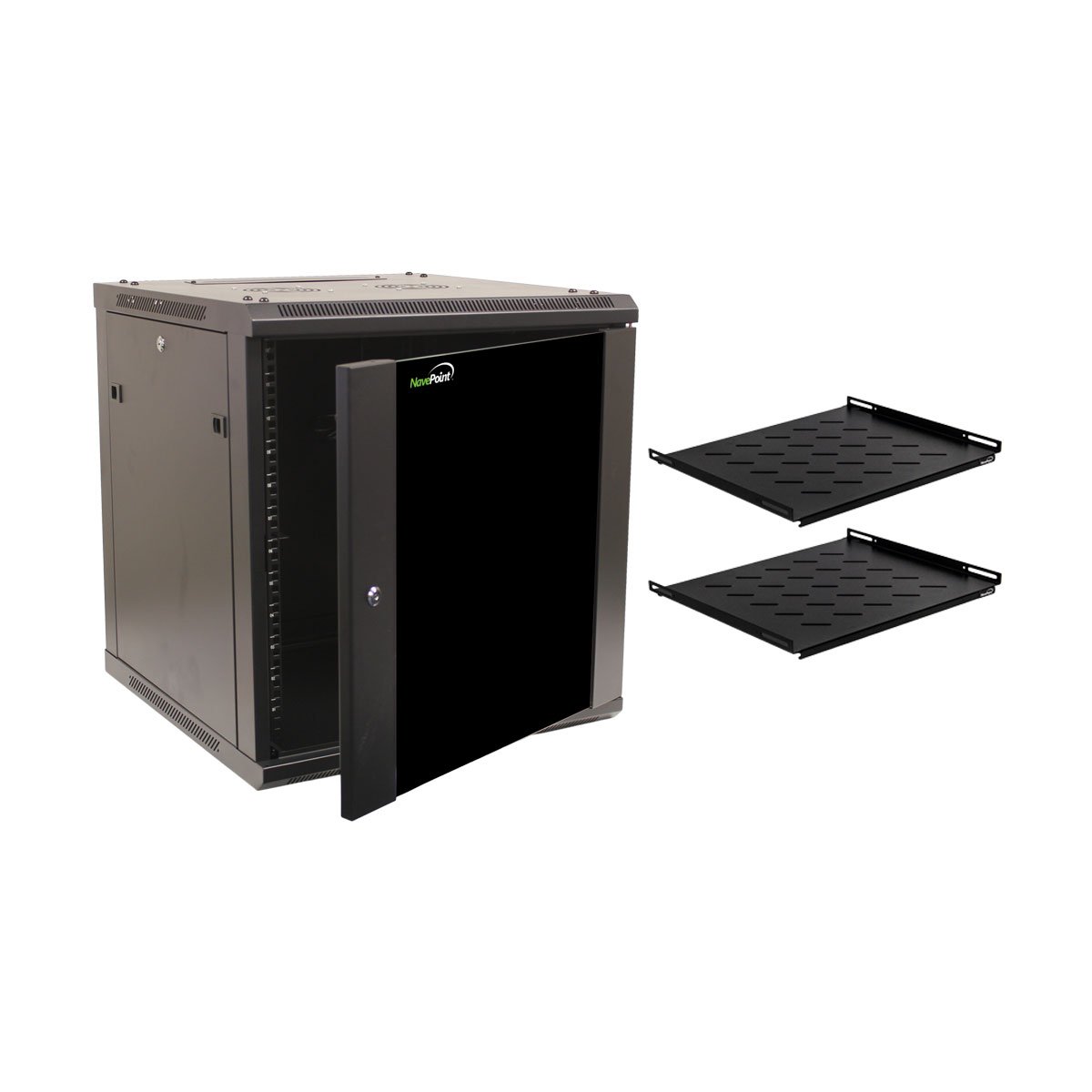 NavePoint 12U Wall Mount Server Rack Cabinet - 19 Inch (600mm) Network Equipment Enclosure with Lockable Glass Door & Adjustable Shelves - Ideal for Data Centers, Home Offices & IT Closets