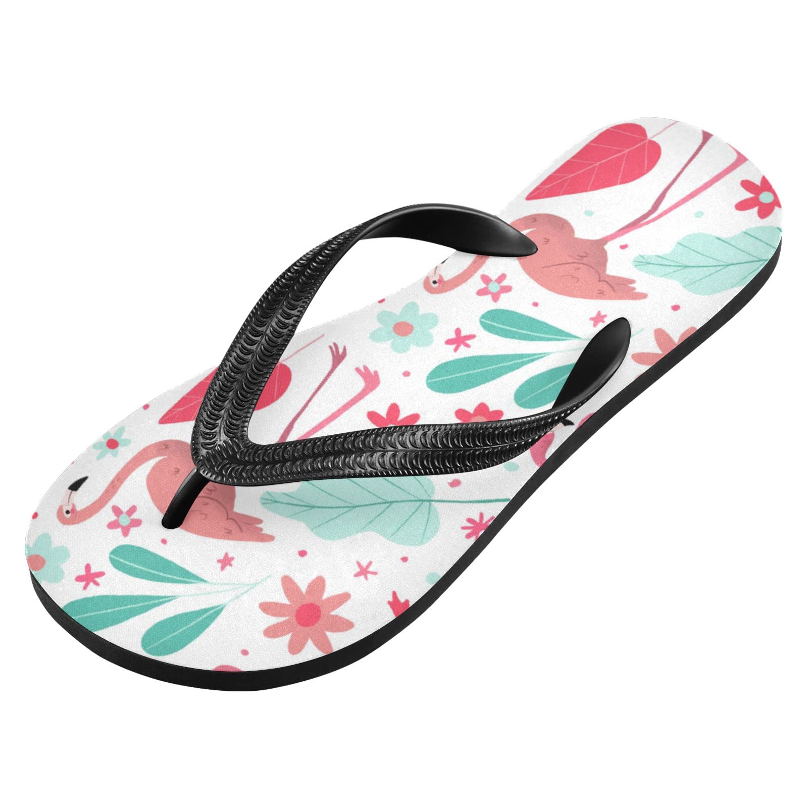 Flamingo Red Floral Flip Flops for Women & Men - Non-Slip Rubber Beach Sandals with Straps | Perfect for Summer, Travel, Swimming, Pool Parties & Shower Use