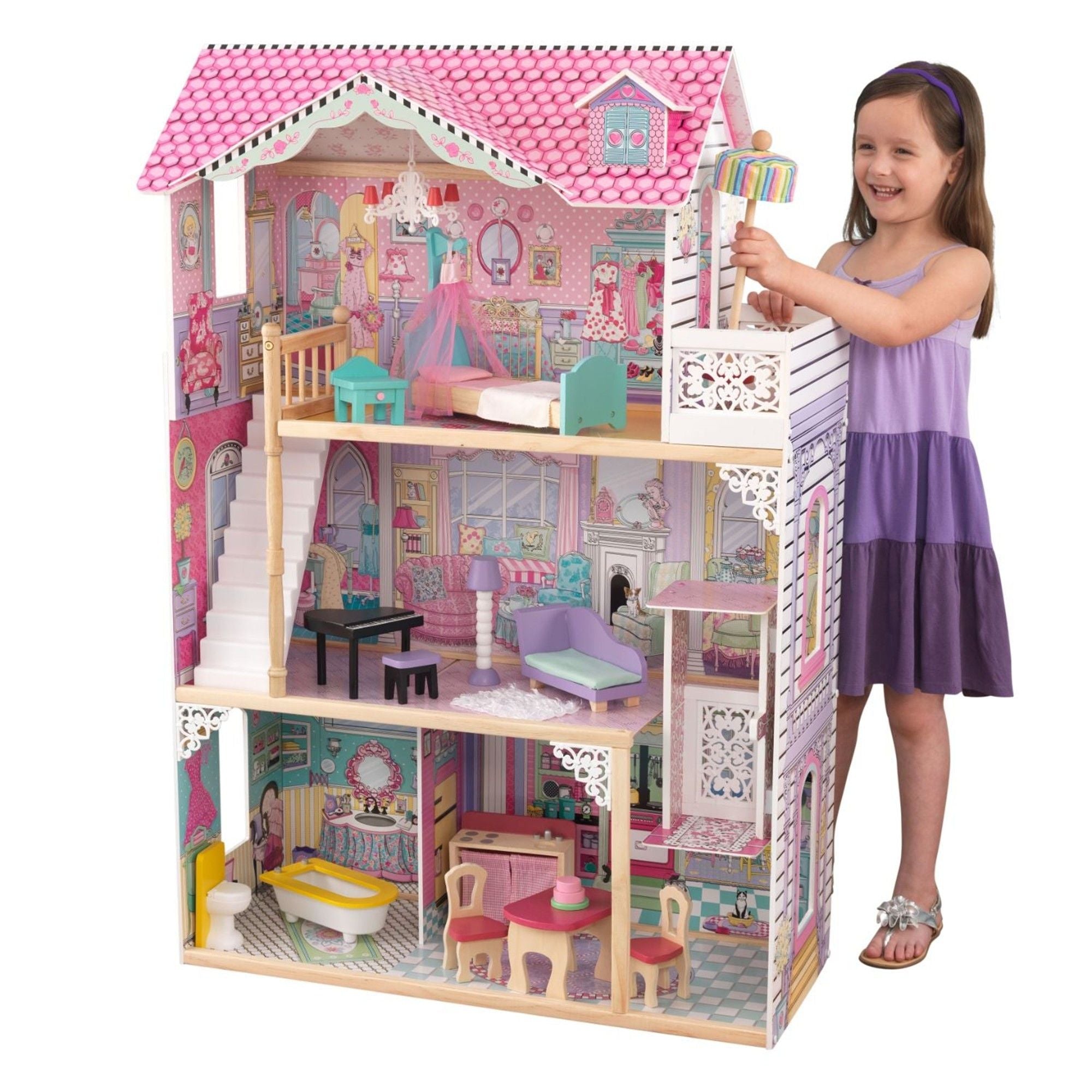 KidKraft Annabelle Wooden Dollhouse with Furniture - 3-Story Doll House Playset for Kids Ages 3+ | Perfect for Pretend Play, Birthday Gifts & Indoor Activities