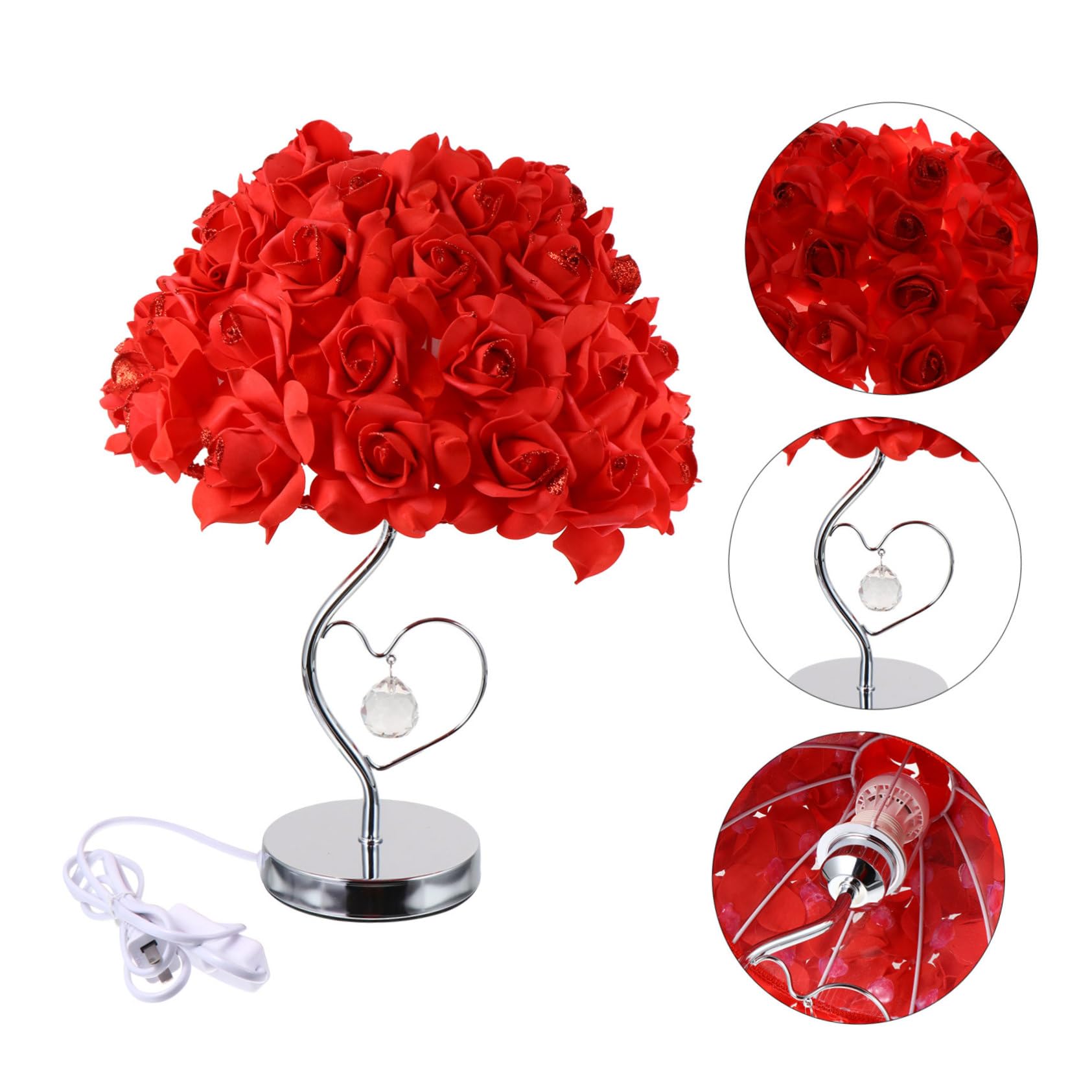 Uonlytech Rose Flower Lamp Shade Night Light - Romantic Red Rose Table Light with US Plug, Perfect Valentine's Day Gift for Women, Mothers & Girls | Bedroom Decor, Nursery Lighting, Wedding Centerpiece