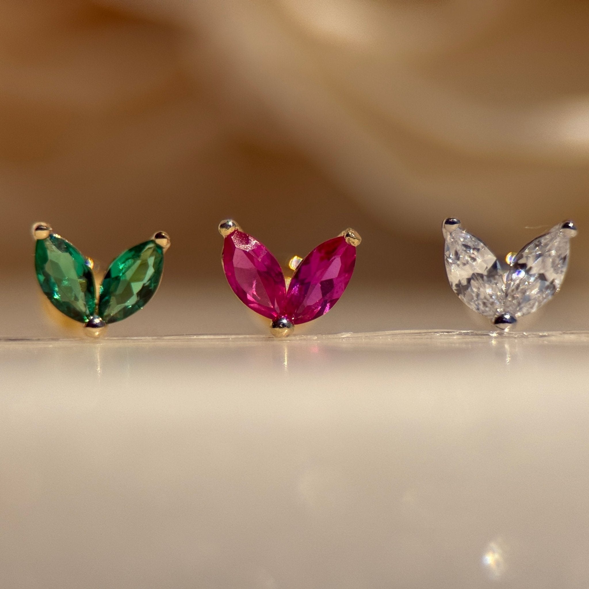 14K Solid Yellow Gold Ruby Double Marquise Flat Back Stud Earrings for Women - Perfect for Weddings, Parties & Everyday Elegance