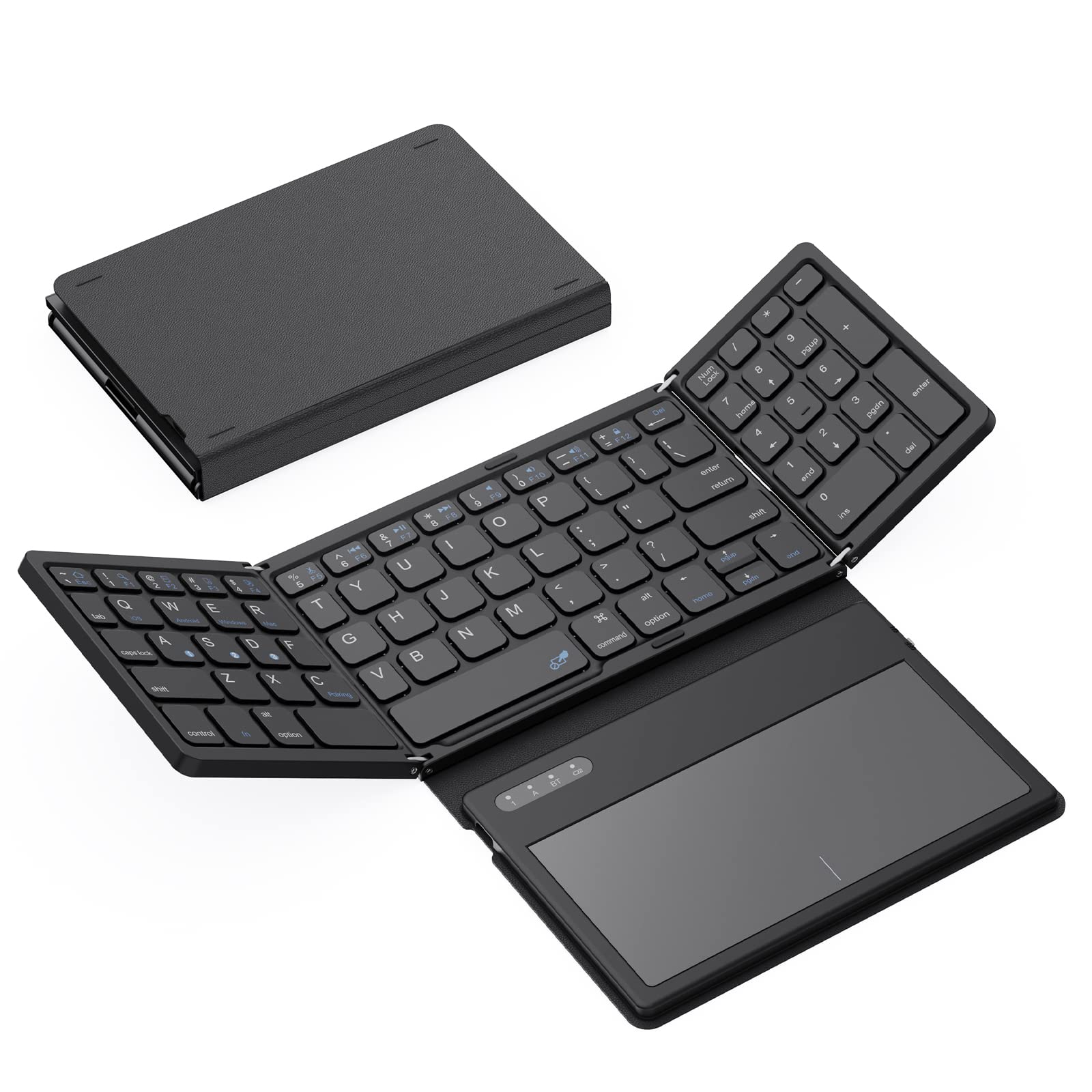Foldable Bluetooth Keyboard - Portable Full Size Wireless Keyboard with Large Touchpad & Numeric Keypad | PU Leather Cover | Compatible with Windows, iOS, Android, Mac (3-Device Multi-Pairing) | Perfect for Travel, Office & Remote Work