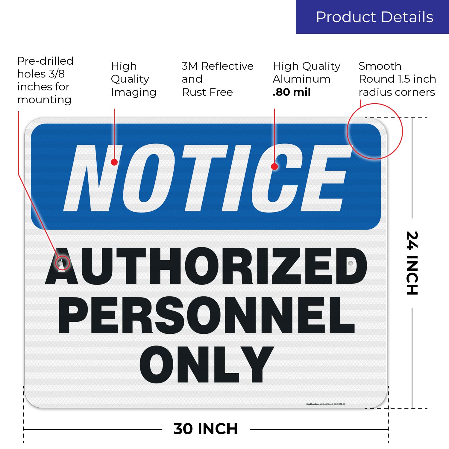 Authorized Personnel Only Sign - 24x30 Inches, 3M EGP Reflective .080 Aluminum, Fade Resistant - Indoor/Outdoor Safety Sign for Construction Sites, Warehouses & Restricted Areas - Made in USA
