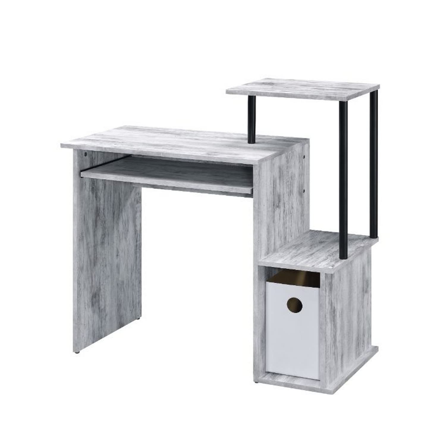 Benjara White and Black Computer Desk with Built-in Bookshelf - Modern Home Office Desk for Work, Study & Gaming