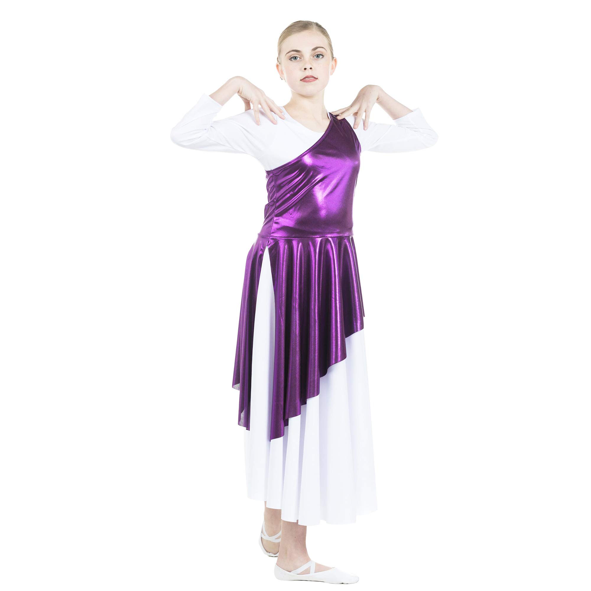 **Danzcue Girls' Asymmetrical Praise Dance Tunic - Flowy Worship Performance Top for Church & Stage - White Dress Not Included - Perfect for Sunday School & Choir Events**