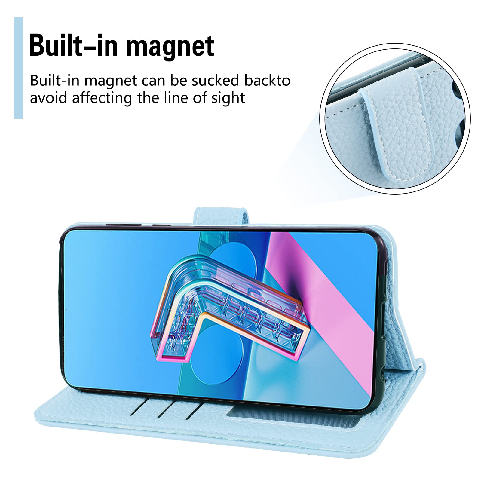Premium Asus ZenFone 7/7 Pro/8 Flip 5G Phone Case with Tempered Glass Screen Protector, Wallet Cover & Card Holder - Kickstand Stand Feature - Compatible with ZS670KS/ZS671KS/ZS672KS Models - Stylish Blue Protective Case for Men & Women - Perfect for Daily Use, Travel & Business Meetings