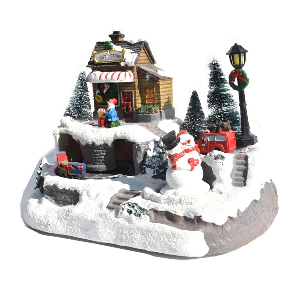 SETSCZY Lighted Christmas Village Set - Small Resin Holiday Houses with Santa, Snowman & LED Lights | Musical Winter Wonderland Decor for Home, Office & Gift Giving