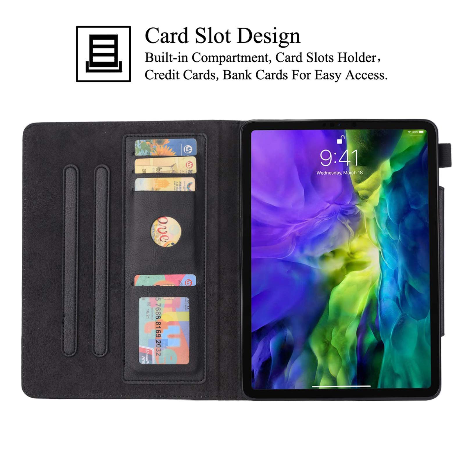 Ultra Slim Lightweight Stand Protective Case for iPad Pro 11 inch (2021/2020/2018) with Auto Sleep/Wake & Card Slots - Perfect for Work, Travel & Daily Use (Black)