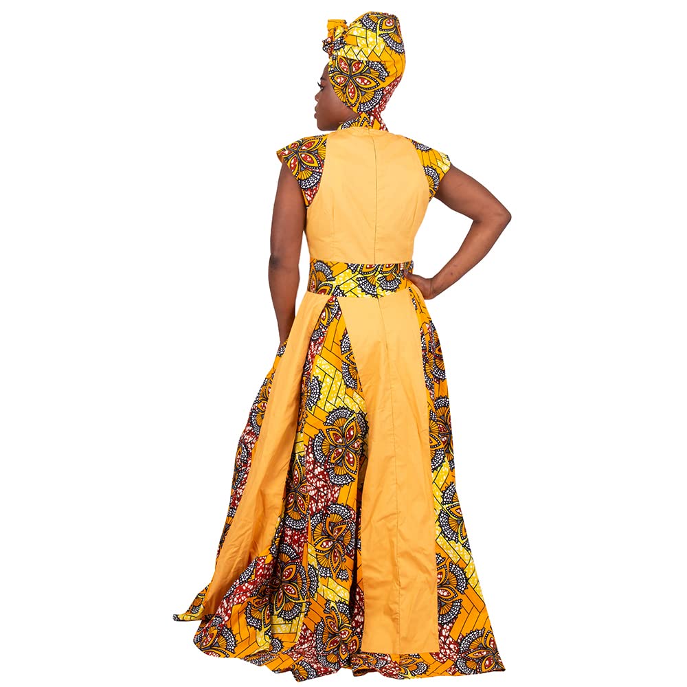 Stylish African Print Maxi Dress for Women - Sleeveless Party Dress with Matching Head Scarf - Plus Size & Comfortable - Perfect for Weddings, Cultural Events & Summer Vacations