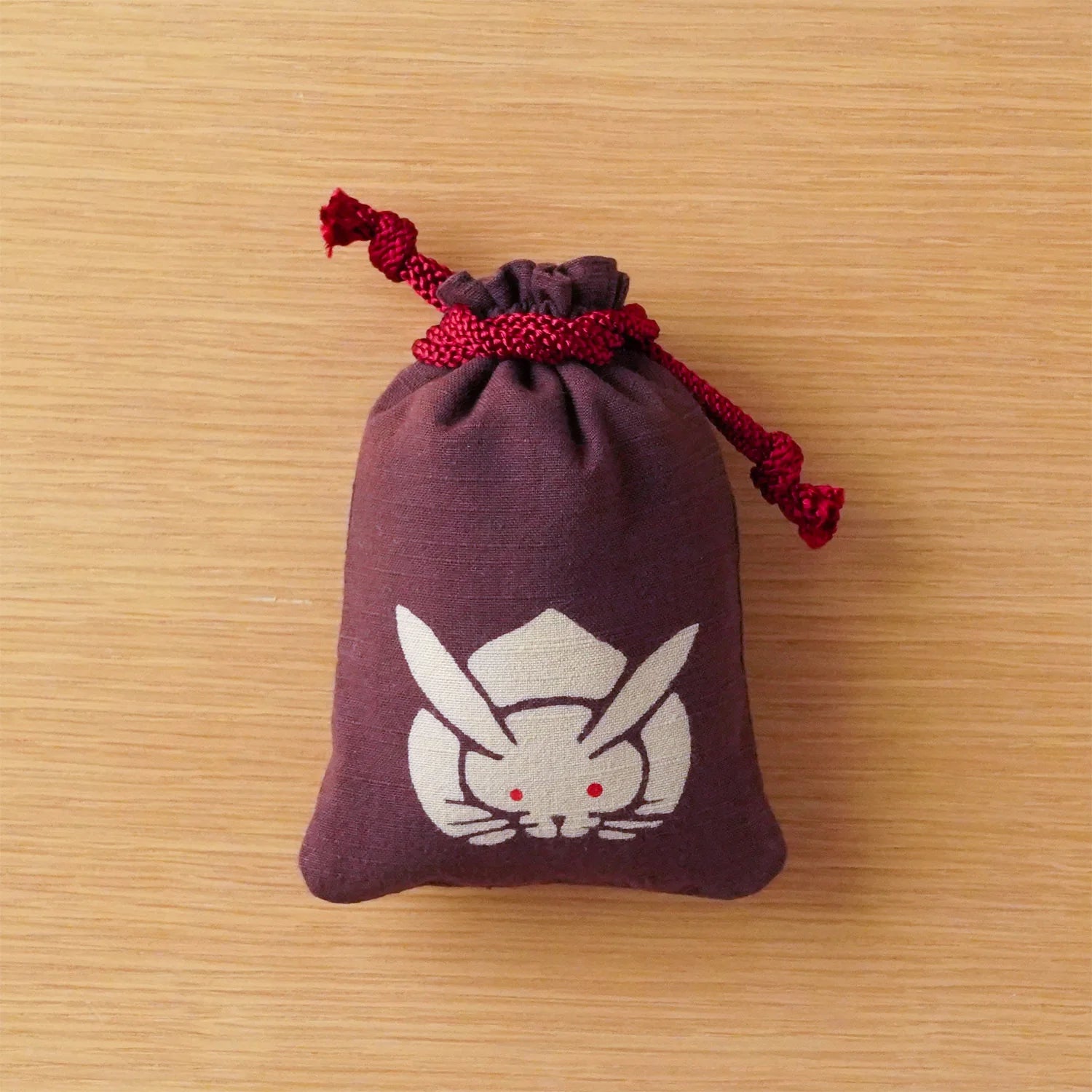 Katazome Small Talisman Bag - Rabbit Drawstring Pouch - Japanese Traditional Craft Bag for Good Luck Charm, Gift & Travel Accessories