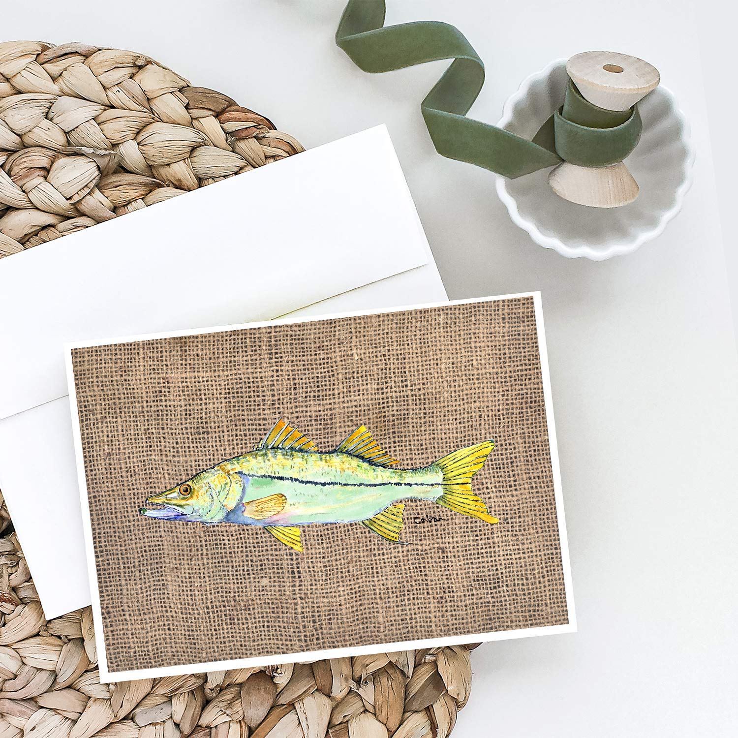 Caroline's Treasures 8772GCA7P Snook Fish Greeting Cards - Pack of 8 Blank A7 Size (5x7) Note Cards with Envelopes | Whimsical Underwater Theme for Birthday, Thank You & Holiday Cards